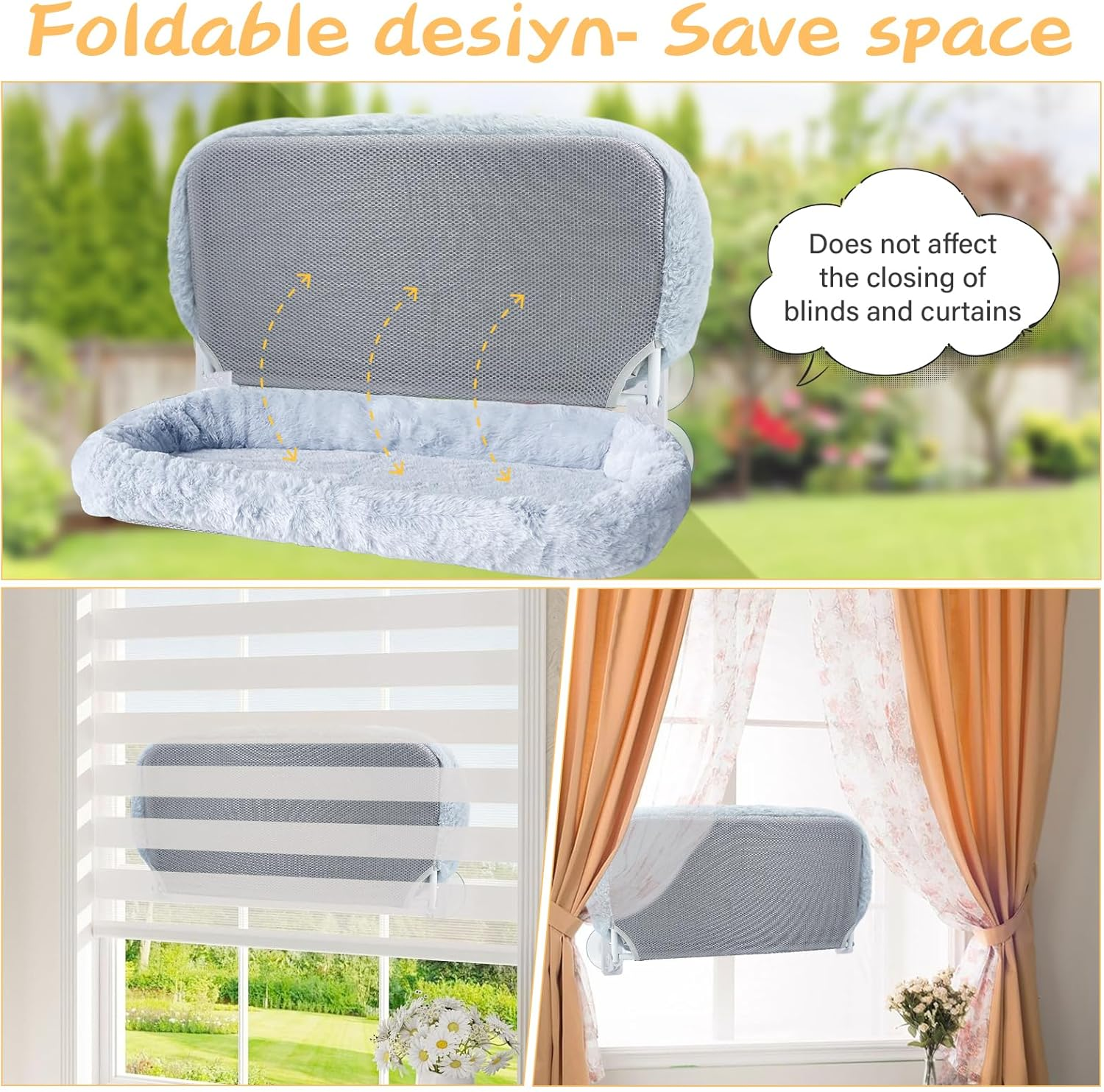 Cat Window Hammock Folding 52 * 30Cm, Cat Window Perch Upgrade Strong Suction Cup, Removable and Washable Dual-Purpose Cloth Pad,Weight Capacity 40Lbs,Easy to Assemble,Grey image number 3
