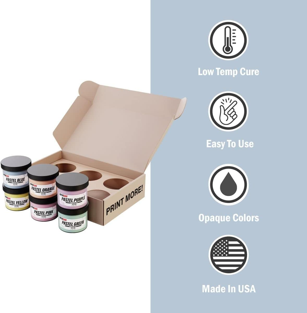 Screen Printing Ink Set - Rapid Cure&reg; Pastel 6 Color Plastisol Ink for Screen Printing Fabric - Low Temperature Curing 8 Oz. Plastisol Ink by Screen Print Direct&reg;- Inks for Silk Screens and Mesh - Rapid Cure Standard Plastisol Ink image number 5