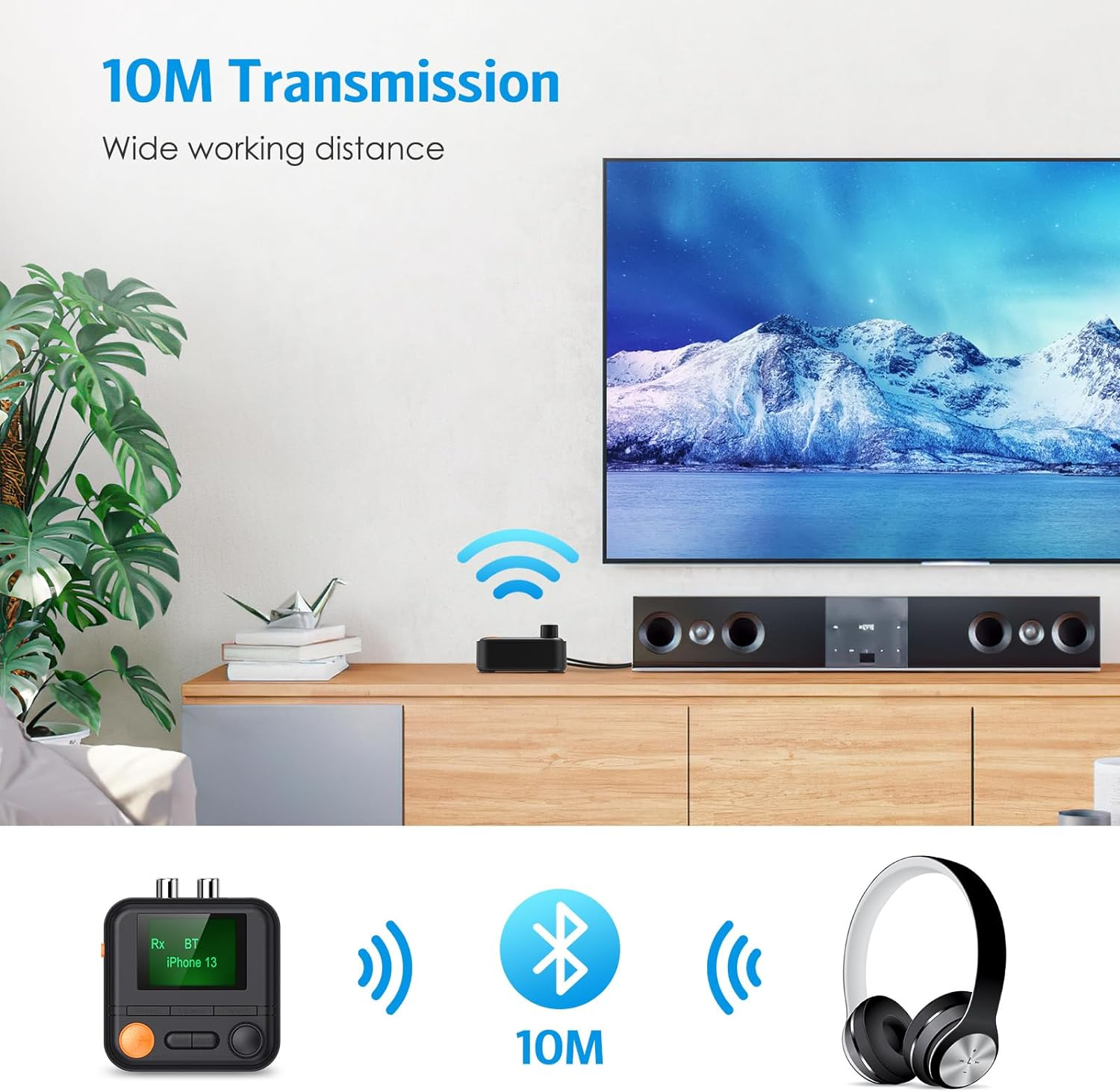 AMIR Bluetooth Transmitter Receiver, Bluetooth 5.2 Audio Adapter for Home Stereo, Wireless Audio Adapter with Display or Headphones, Home Theater, TV, Car image number 3