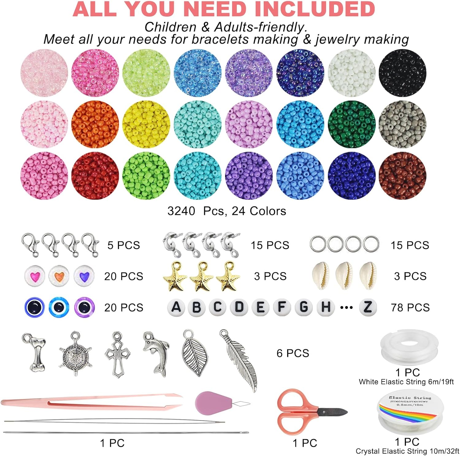 Redtwo 4Mm Glass Seed Beads for Jewelry Bracelet Making Kit, Small Beads Friendship Bracelet Kit, Tiny Waist Beads with Letter Beads and Elastic String, DIY Art Craft Girls Gifts. image number 5