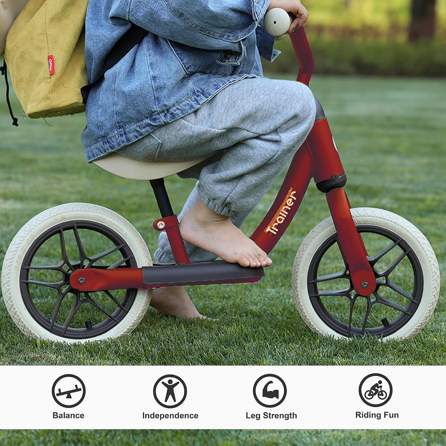 Qplay Toddler Balance Bike for 2 to 4 Year Old,10" Kids Balance Bikes with Footrest & Adjustable Seat &ndash; Toddler Gifts Bike for Boys Girls Push Bike Training Balancing Bicycle Easy Assembly - Red image number 6