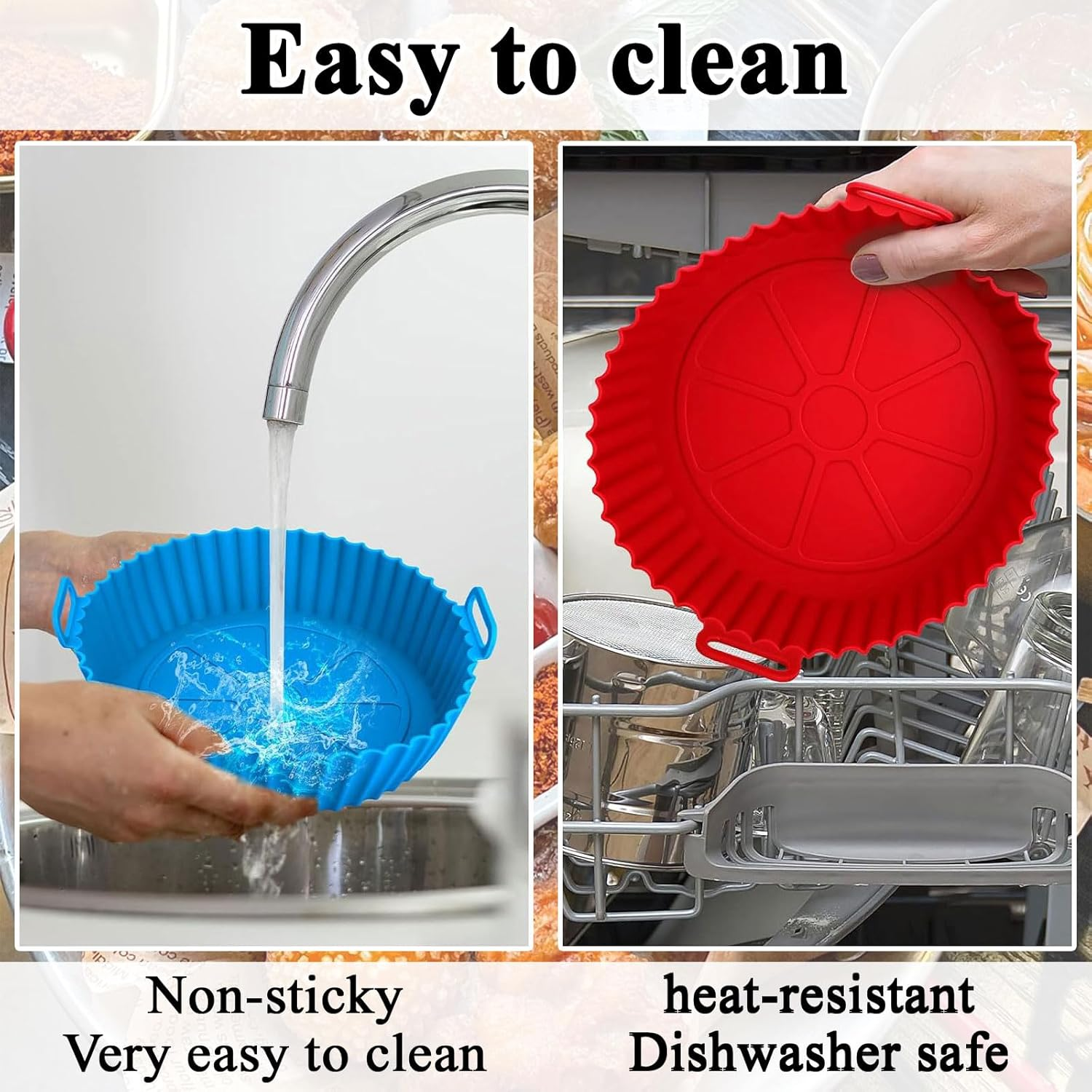 Silicone Air Fryer Liners Reusable,2 Silicone Air Fryer Liners round Airfryer Liners,6 Muffin Cup,1Cooking Tongs,1Oil Brush,2Oven Gloves,1Spatula(Bb13Pack) image number 3