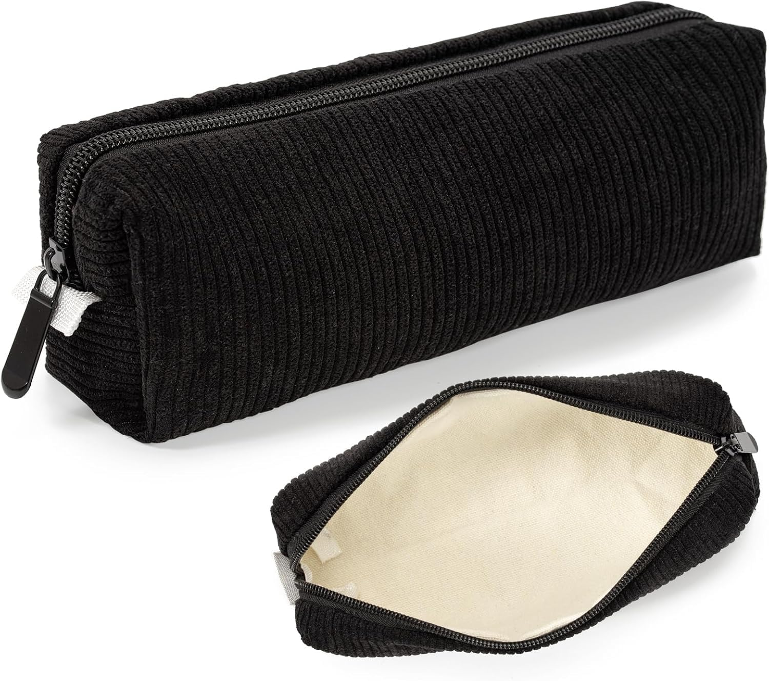 Pencil Case,Small Portable Corduroyfabric Pen Holder Storage Bag for Home School Office,Makeup Pouch Cosmetic Bag Office Stationery Organizer for Girls Boys Kids Adult (Black)