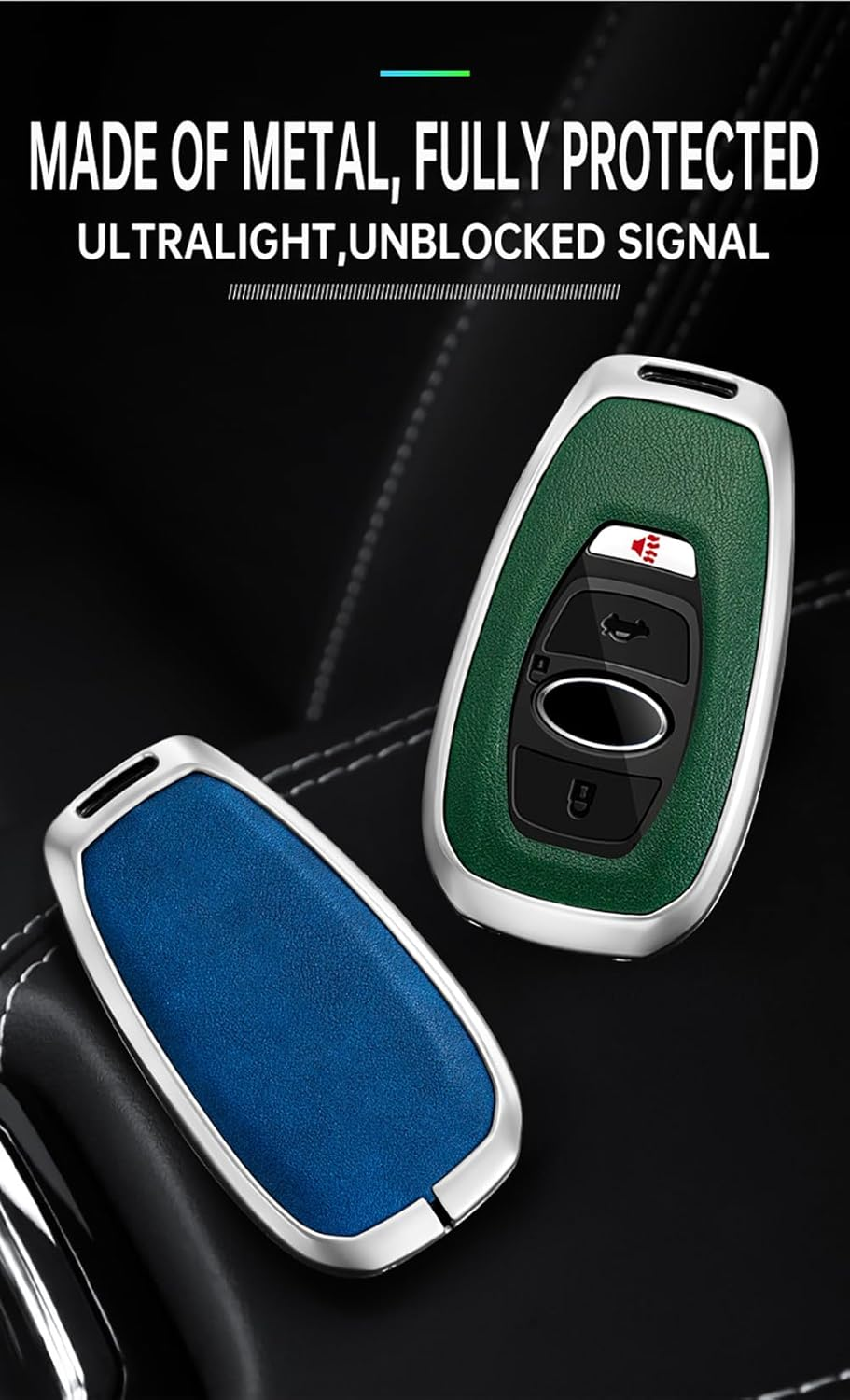 Ontto Alloy Car Key Fob Cover Fit for Subaru Forester Crosstrek Outback WRX Ascent BRZ Impreza Legacy Leather Smart Key Case Shell Key Holder Bag Keyring Keychain Protector Accessories Silver-Brown image number 5