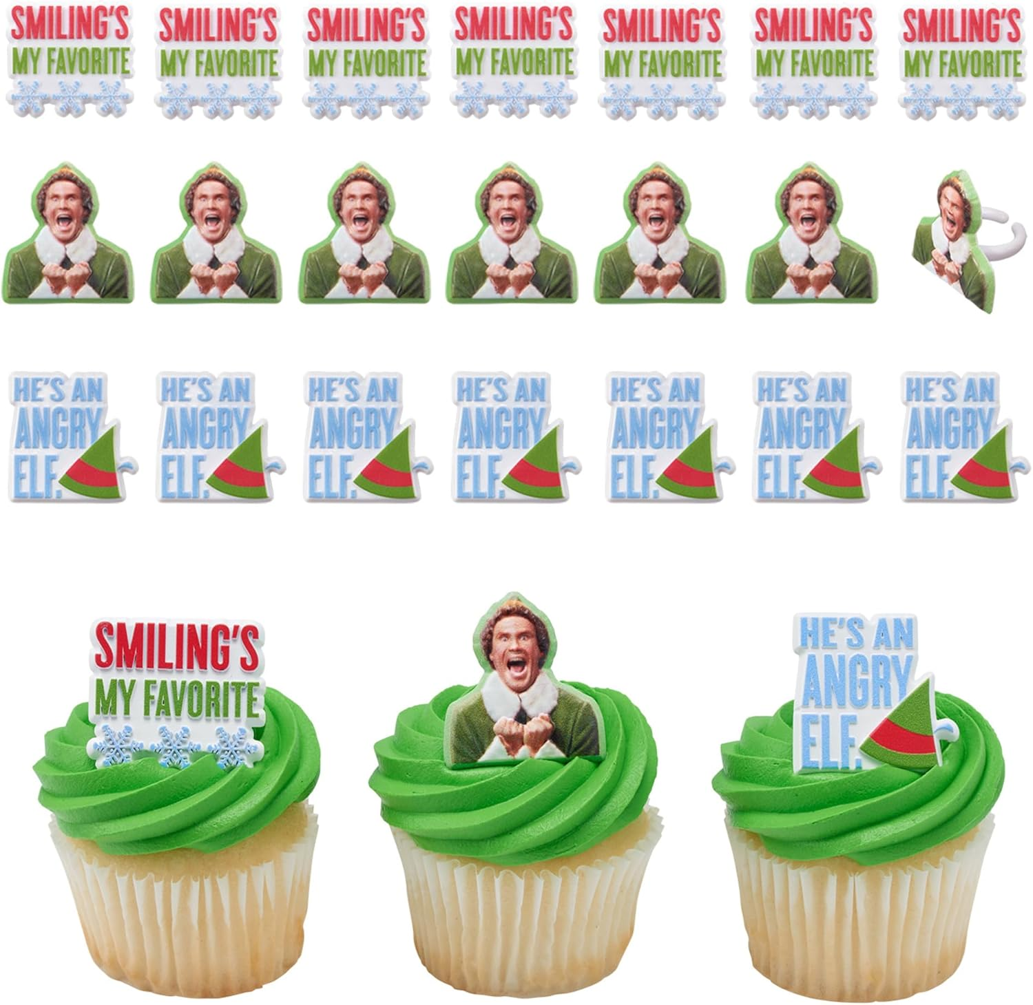 Decopac Elf Smiling'S My Favorite Festive Rings, Christmas Cupcake Decorations for Holiday Celebrations and Parties &ndash; 24 Pack image number 6