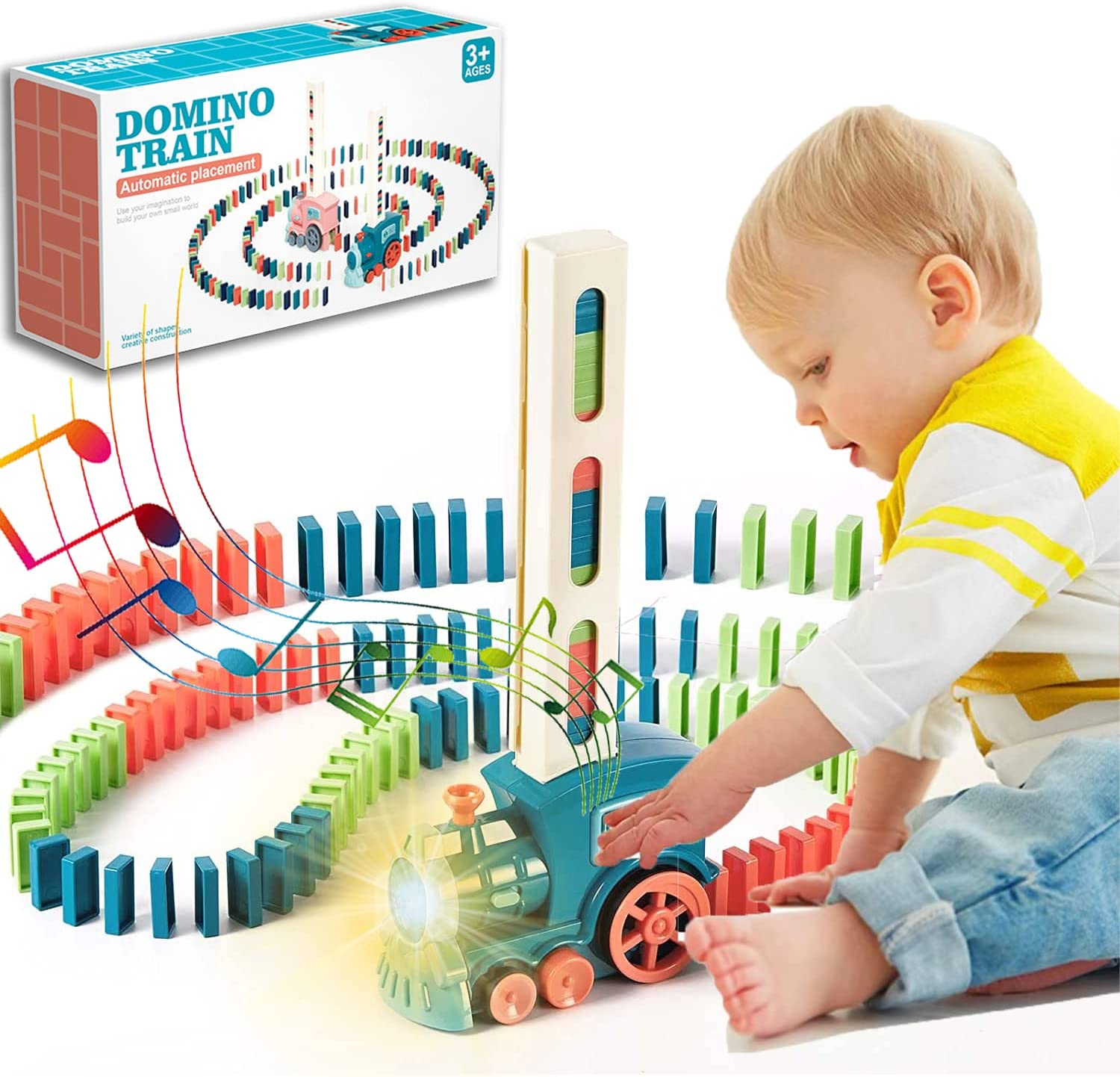 2022 Upgrade Domino Train Toy Set, Automatic Domino Train Set with Upgrade 3 Color Domino Blocks for Kids,Domino Train Toy Set for Boys and Girls Age 5-12 (Blue-60Domino) image number 1