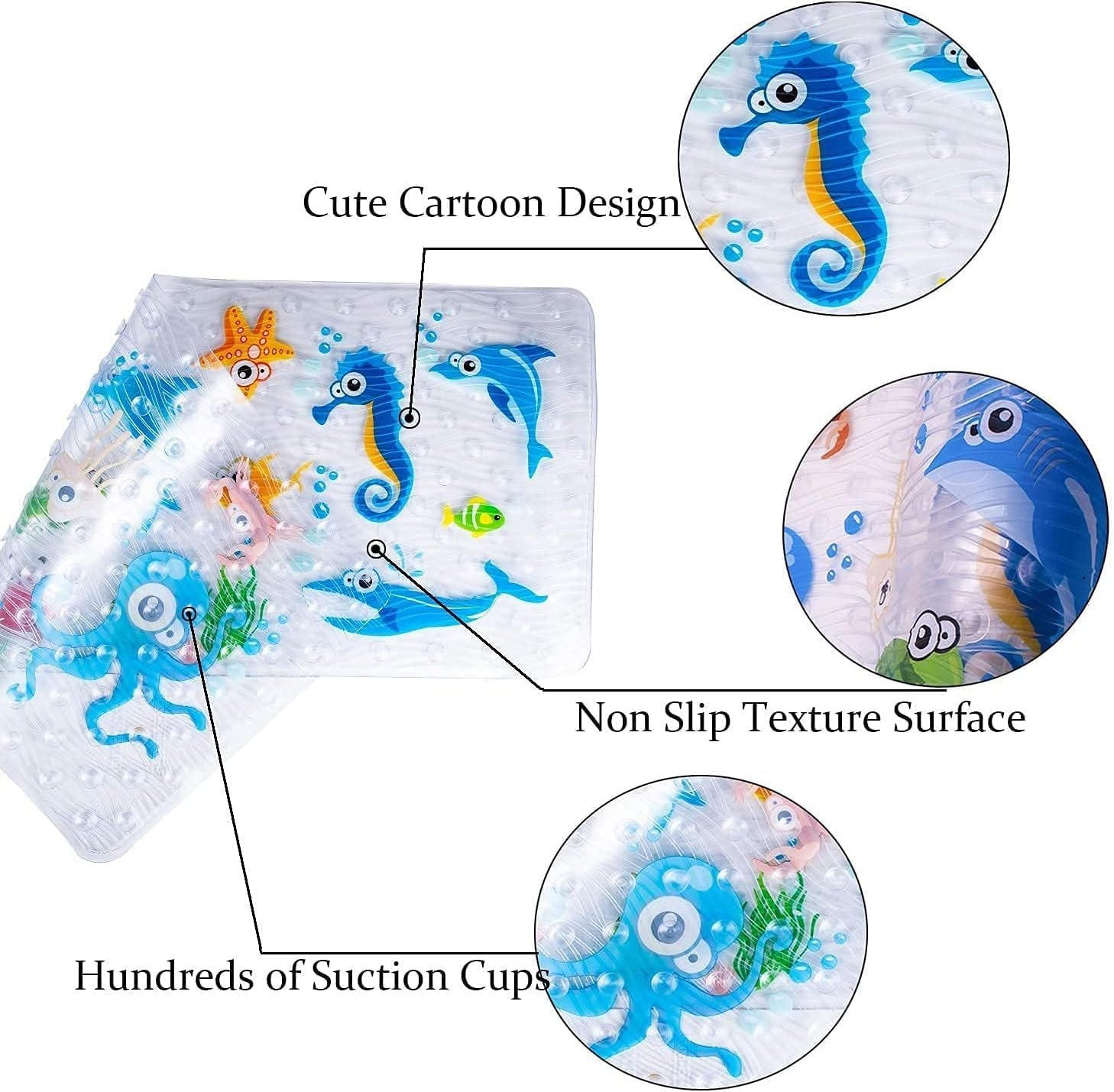 Bath Mats for Tub Kids,Large Cartoon Non-Slip Bathroom Bathtub Kid Mat for Baby Toddler Anti-Slip Shower Mats for Floor 27Inx15In,Machine Washable XL Size Bathroom Mats (Blue) image number 6