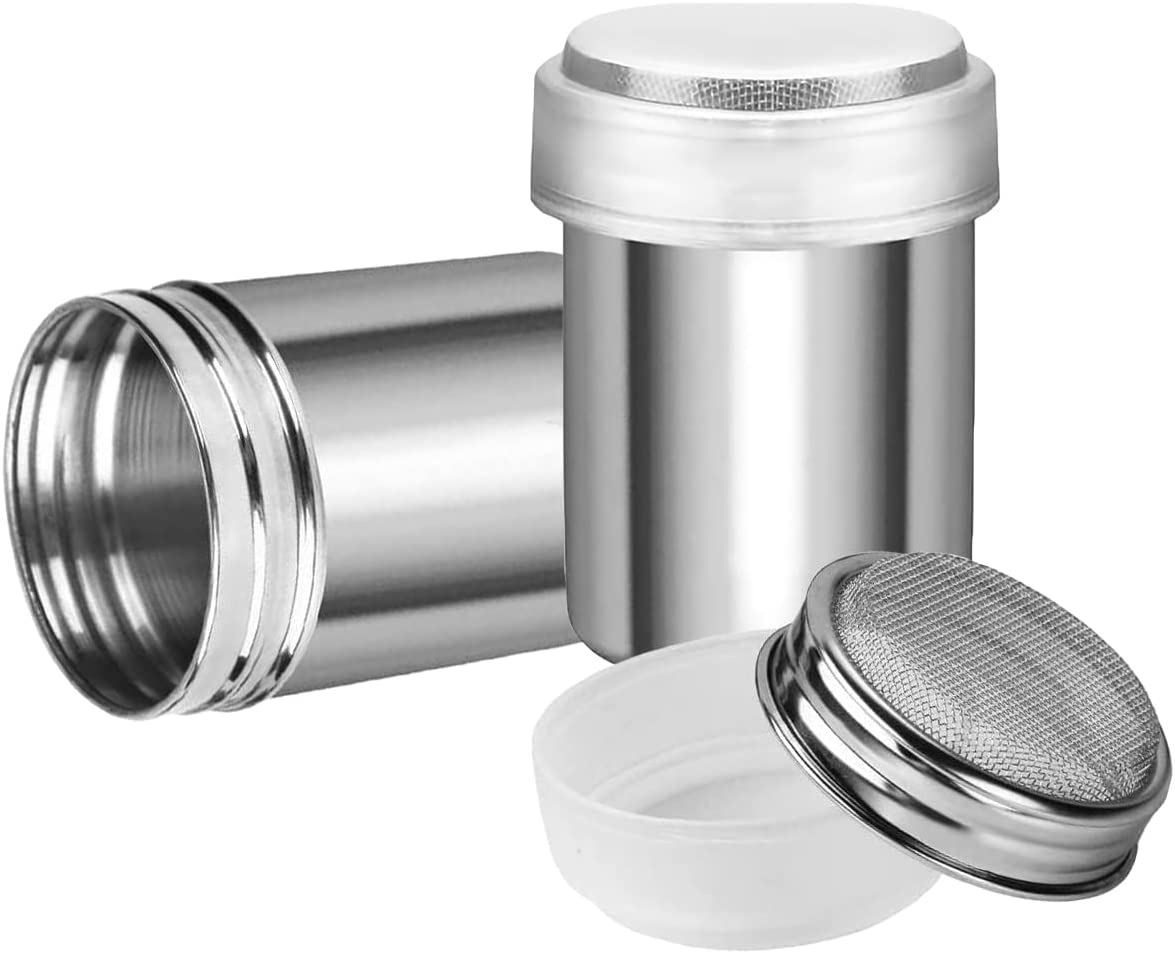 Powder Sugar Shaker Duster,2Pcs Stainless Steel Chocolate Dusters,Stainless Fine Mesh Shaker,Mesh Cans,Stainless Shaker,Coffee Cocoa Cinnamon with Lid image number 2
