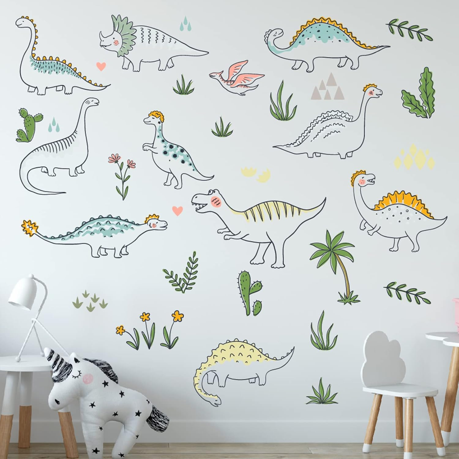 Cartoon Dinosaur Wall Decals, Colourful Dinosaur Stickers, Cute Dinosaur Decor, Colourful Wall Stickers for Kids Room, Nursery Decor, Playroom Decor (Type A) (Type A) image number 6