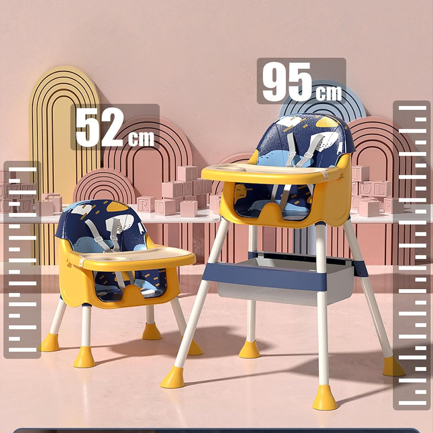 Baby High Chair, 4 Wheels Portable Infant Dining Chair with Adjustable Backrest Footrest, Feeding Highchair with One Step Brake, Flip up Armrests, Double Tray, 5-Point Safety Belt image number 1