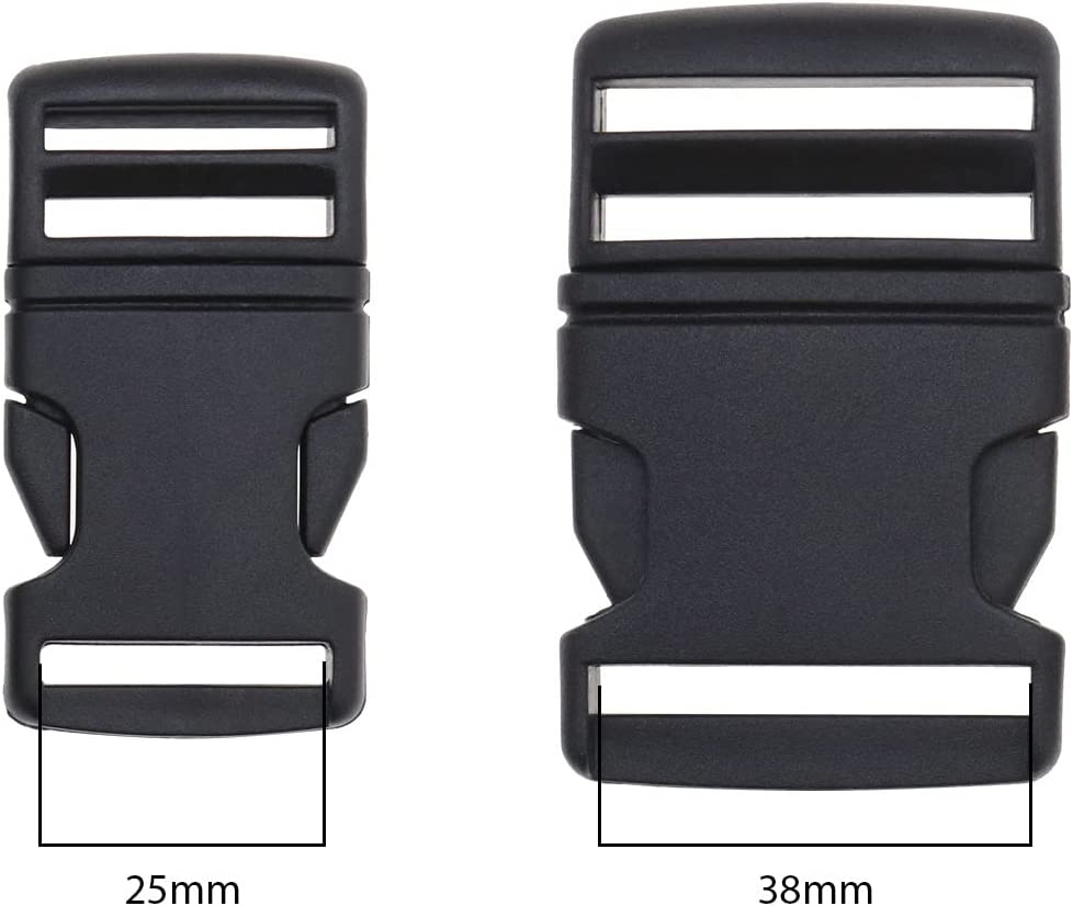 8PCS Plastic Quick Side Release Buckle Clips Contoured Side Release Buckles for Backpack Fanny Pack Travel Bag Pet Collar 25Mm & 38Mm Black image number 1