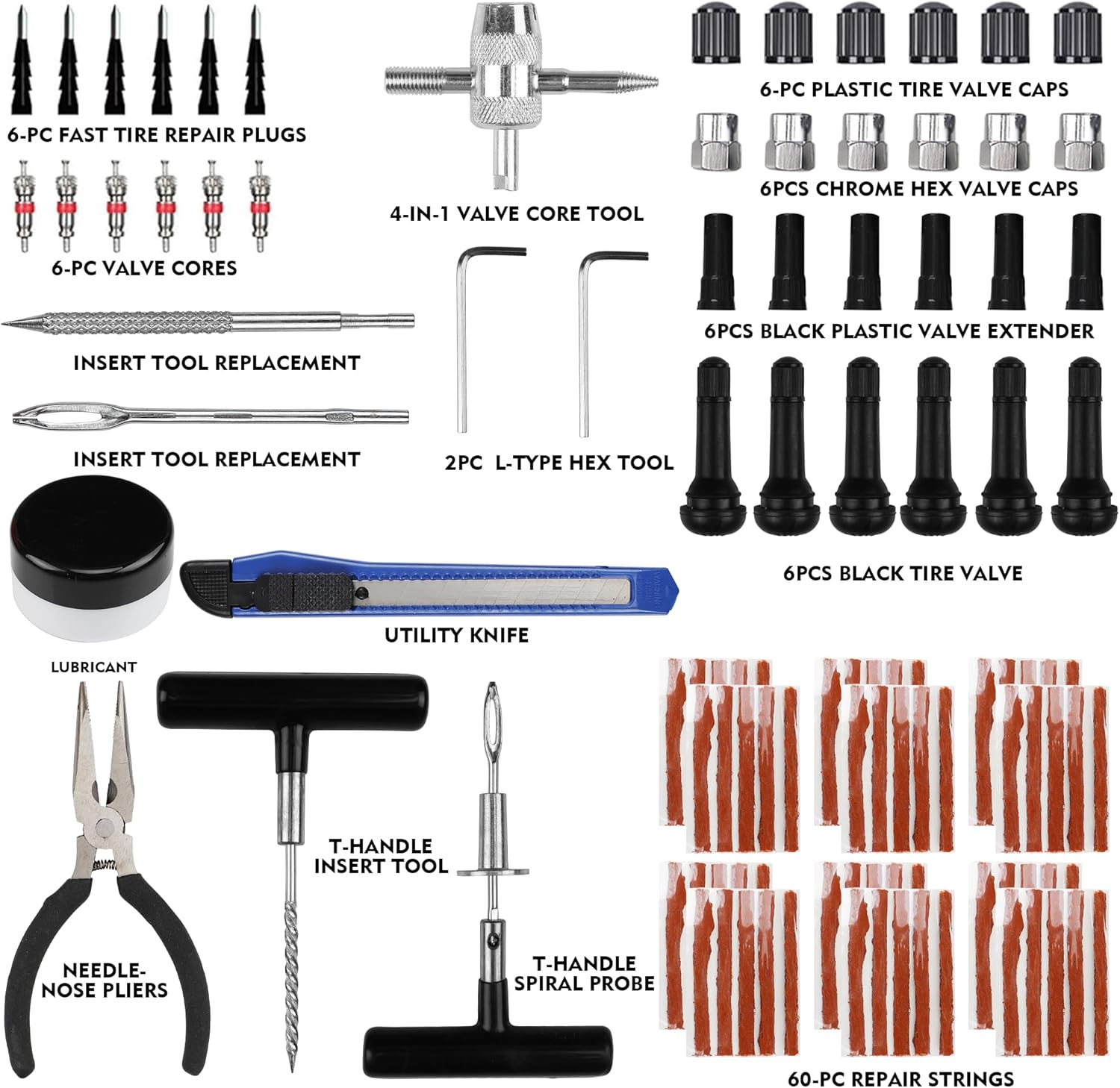 HORUSDY 108-Piece Tyre Puncture Repair Kit, Heavy Duty Tire Tube Recovery Plugs off Road Flat Tyre Car 4WD Motorcycle with Storage Case image number 5