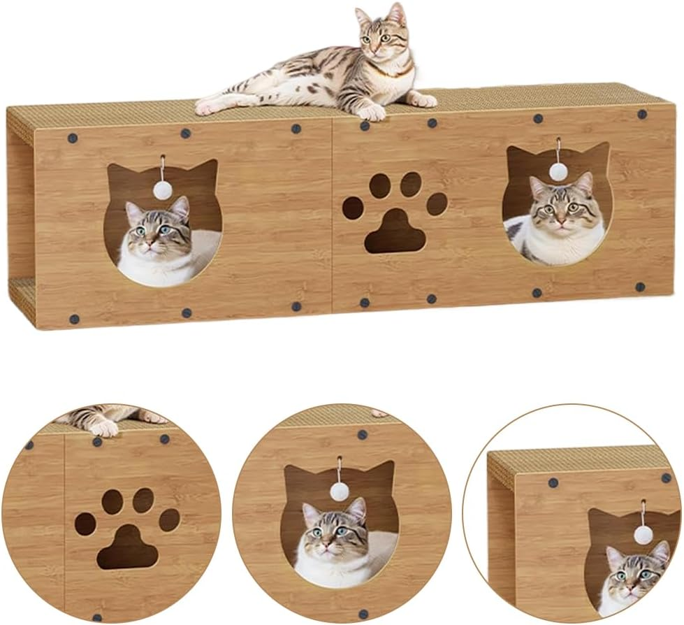 TOMVAES Cat Tunnel Scratcher, Durable Wooden Mog Play Tunnel with Scratching Board, for Indoor Cats Climbing, Sleeping, Playinteractive Toy (24 X 24 X 100 CM) image number 4