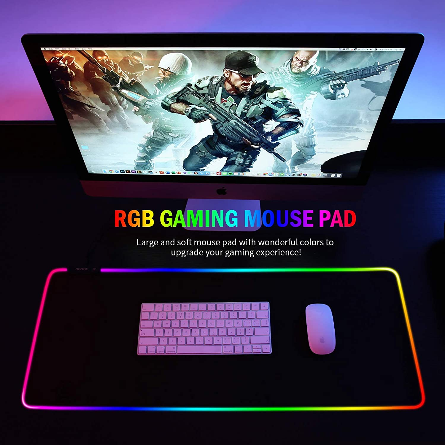 RGB Gaming Mouse Mat Pad - Large Extended Led Mousepad with 14 Lighting Modes 2 Brightness, Anti-Slip Rubber Base with Waterproof Coating Mouse Mat for Gamer 800&times;300&times;4Mm/31.5&times;11.8&times;0.16 Inch image number 6