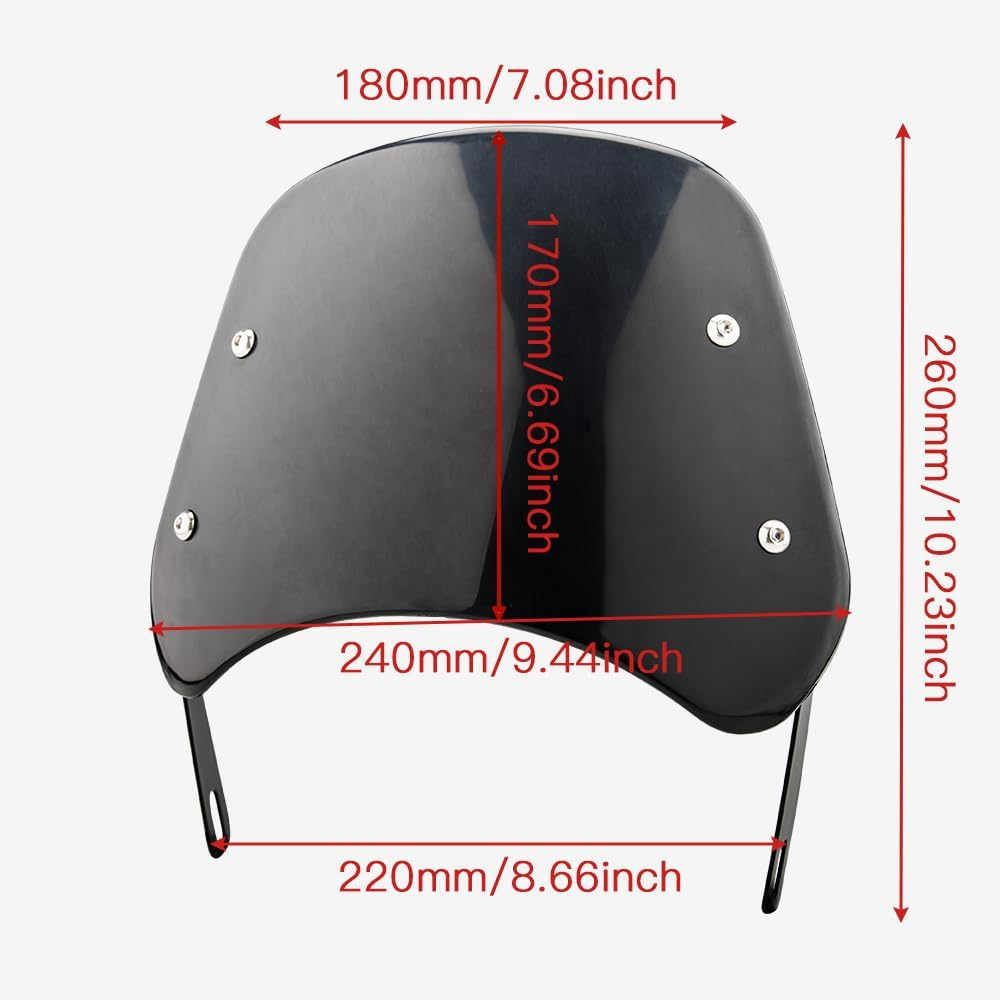 Small Universal Windshield Motorcycle Wind Deflector Windscreen Front Flyscreen with Mount Bracket Fit Motorbike 7" Headlight Compatible with Harley Suzuki Honda Triumph Cruiser Cafe Racer (Black)