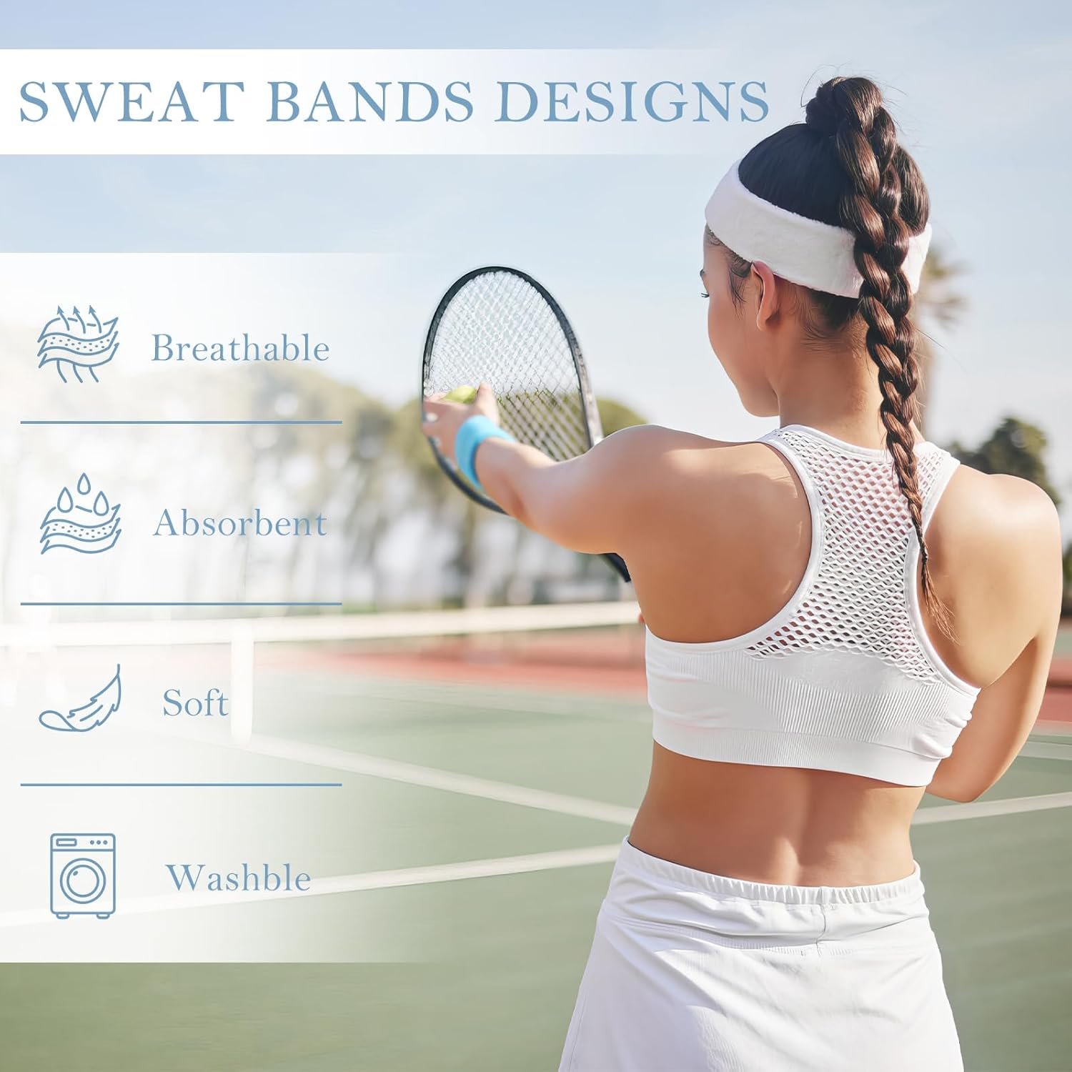 4 Pack Headbands for Men, Sweat Bands Headbands Men & Women, Cotton Terry Sweat Bands for Tennis, Basketball, Running, Gym, Working Out image number 1