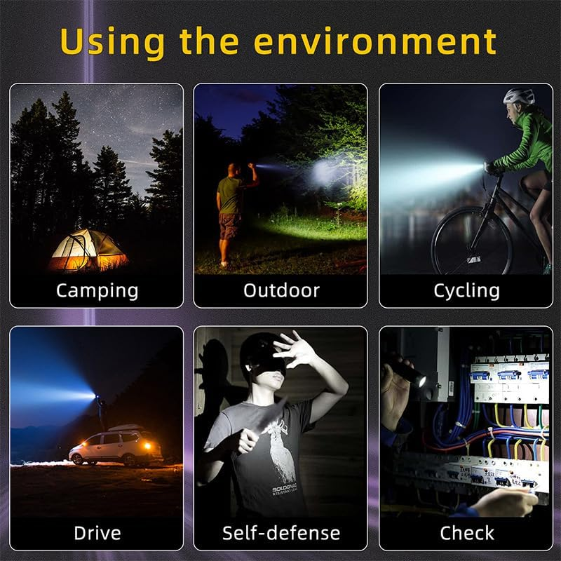 LED Flashlight,Rechargeable Torch 20000 High Lumens,Super Bright Type-C Fast Charging Torches,9 Modes Zoomable IPX67 Waterproof Flash Light with COB Side Light for Emergencies,Hiking,Camping image number 4