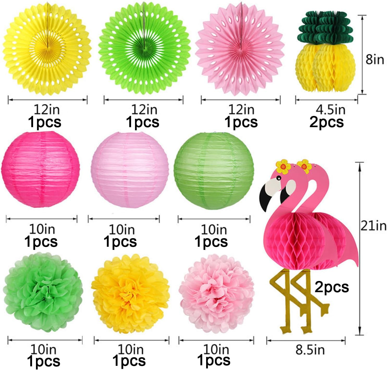 Flamingo Party Supplies, Hawaiian Party Decorations Flamingo and Pineapple Honeycomb Ball Paper Lanterns Paper Fans Pom Poms Flowers for Birthday Luau Tropical Bachelorette Party image number 4