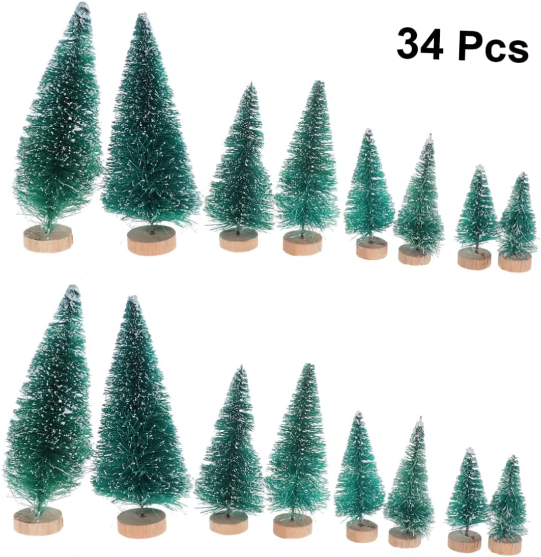 34Pcs Mini Christmas Tree Ornament Pack Creative Xmas Decorative Model Wooden Stand for Living Bedroom and Office Desktop Display image number 5