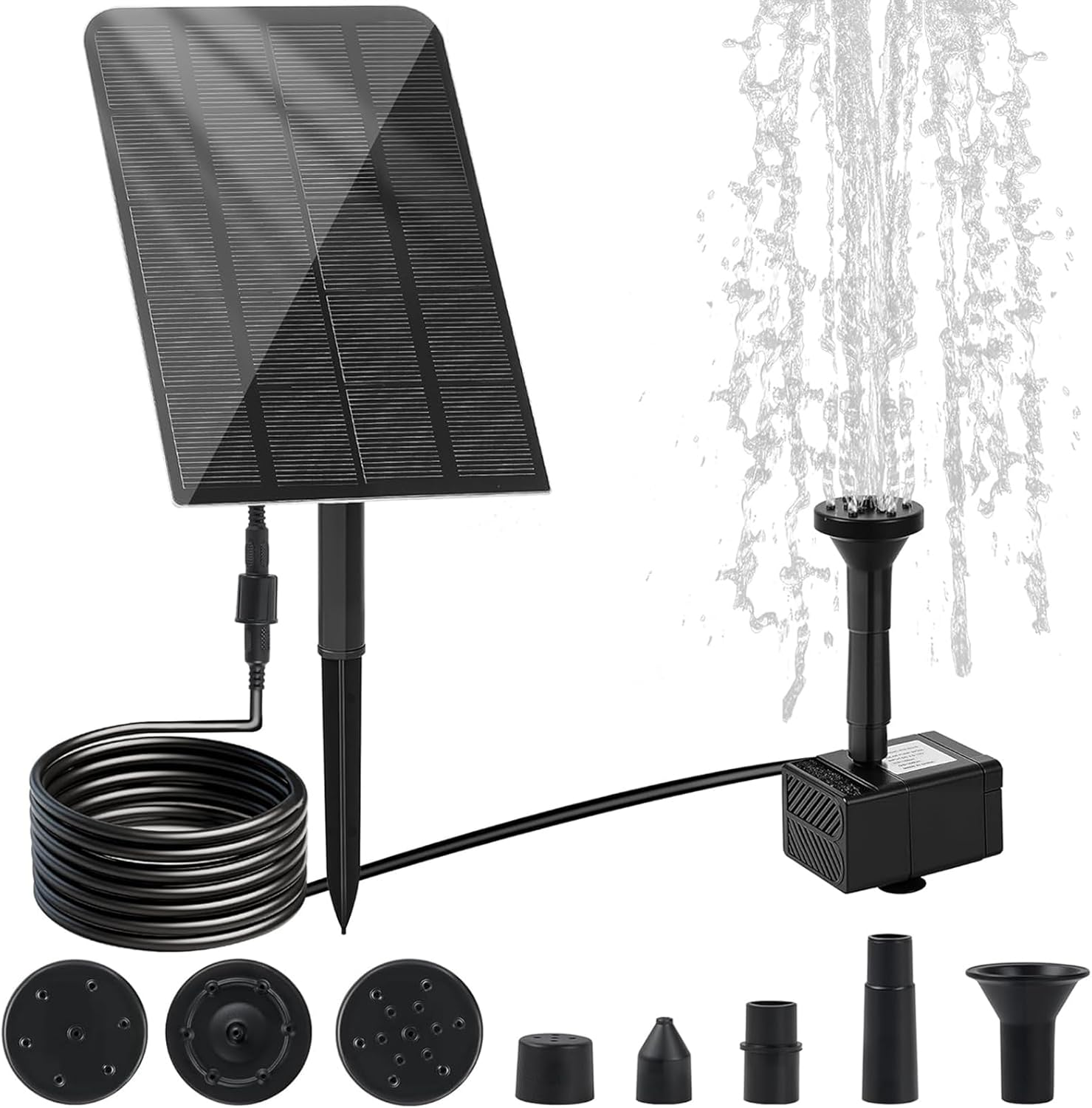 1.5W Solar Fountain Pump for Water Feature Outdoor DIY Solar Bird Bath Fountain with Multiple Nozzles, Solar Powered Water Fountain for Garden, Ponds, Fish Tank and Aquarium image number 4