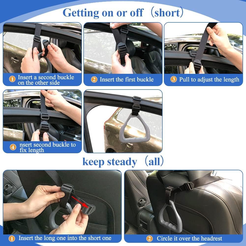 Car Handle Assist for Elderly Secure Portable Car Cane Door Automotive Standing Aid Handicap Transfer Auto Helper Handgrab Disabled Vehicle Assistant Support Adjustable Headrest Handles image number 2