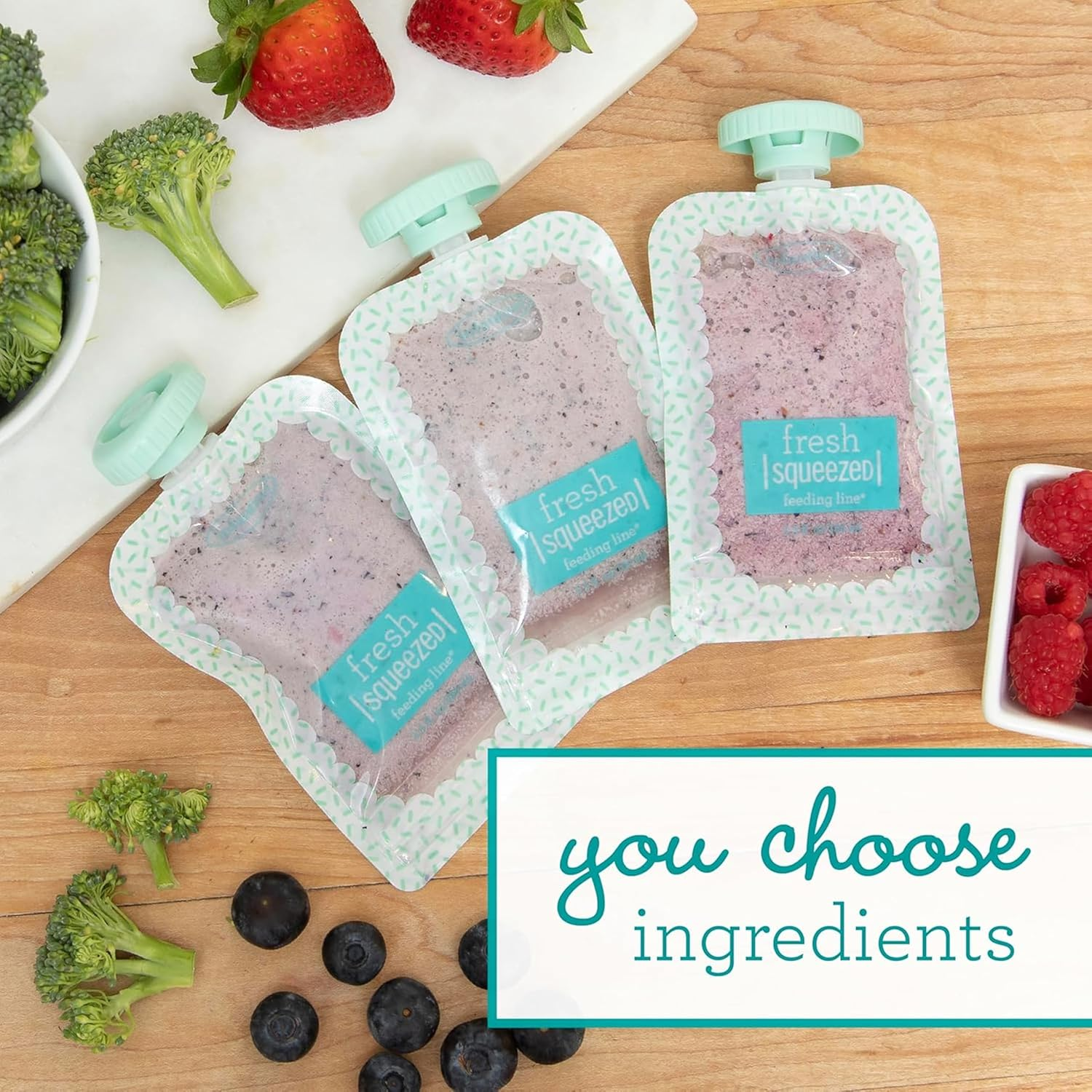 Infantino Squeeze Station, Baby Food Maker & Pouch Filler, Fill 3 Reusable Pouches at Once, Easy to Use, Dishwasher Safe, Homemade Baby Food Prep Essential, Teal image number 5