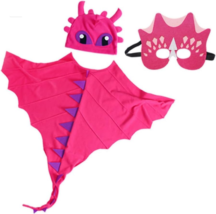 AUTOWT Dinosaur Costume Cape Set for Kids, 3 PCS Children Dragon Wing Cloak with Mask and Hat, Dino Clothes Outfits for Boys Girls Toddler Birthday Halloween Pretend Dress-Up Party Favors