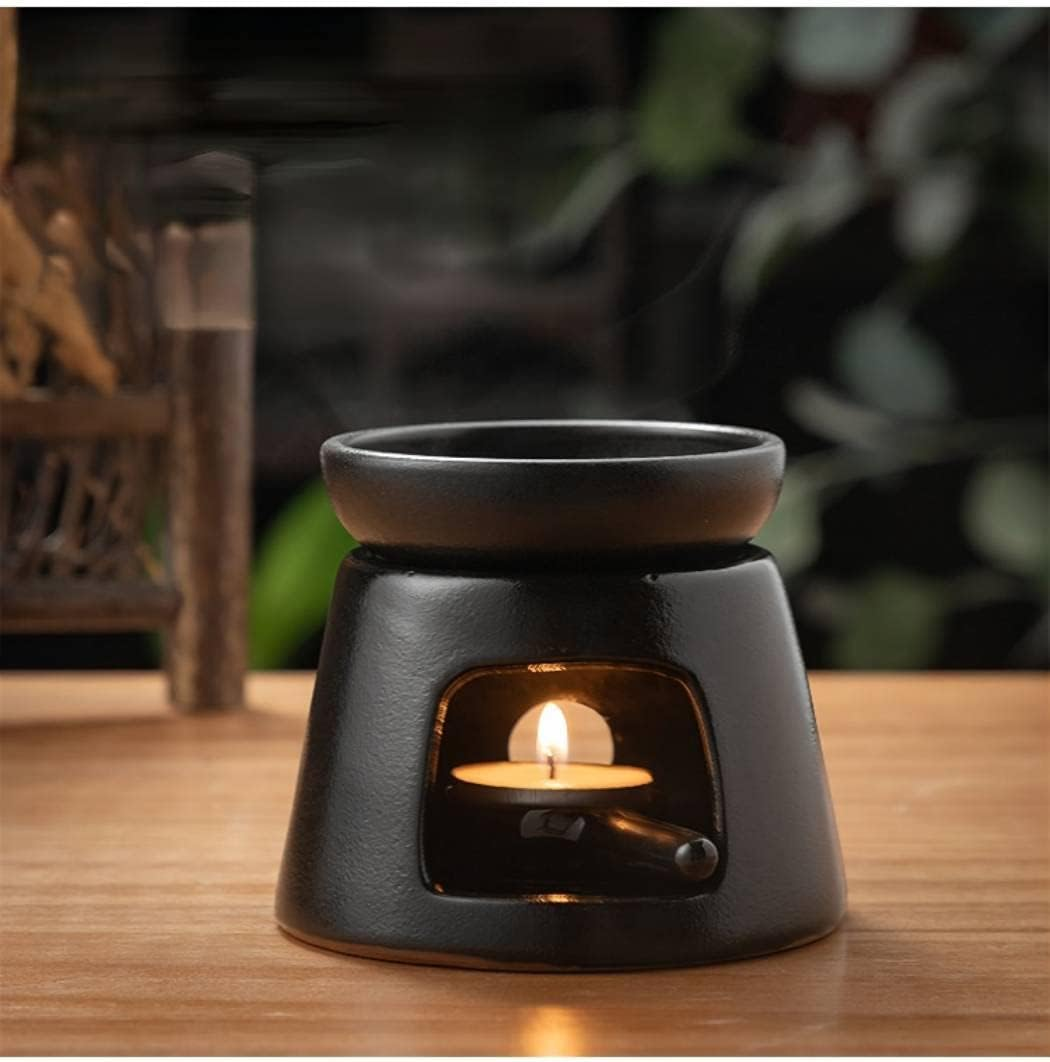 Hand Large Capacity Made Essential Oil Burner Wax Melt Burners, Aromatherapy Aroma Burner Ceramic Oil Diffuser Candle Tealight Holder Home Bedroom Decor Black image number 4
