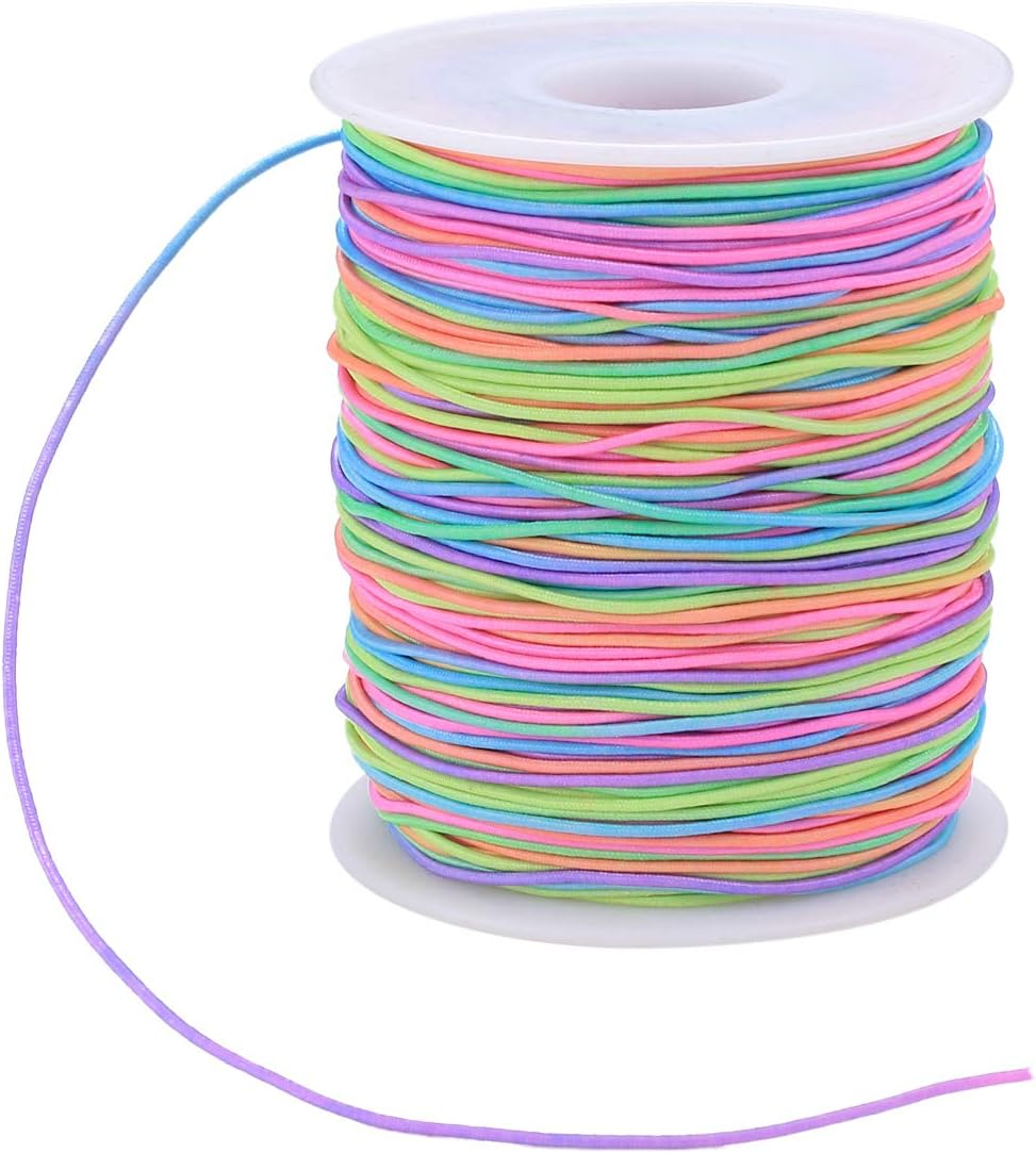 Elastic Cord, Beading Cords Threads, Rainbow Color Stretch String Cord, Fabric Crafting String for Bracelet, Jewelry, Necklace, Craft Making, Braided Hair Tie, Pony Beads Toys String Cord(1Mm, 100M) image number 2