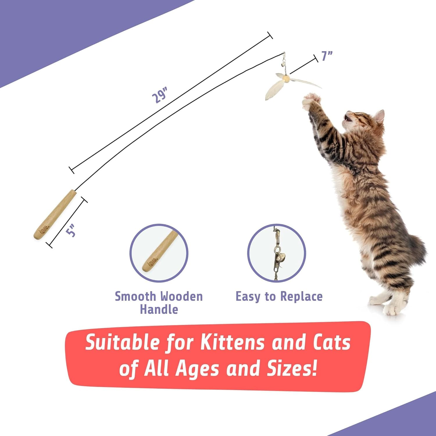 Cockatoo Wand Toy Set &ndash; Interactive Cat Wand with Wooden Handle & 6 Feather Attachments, Includes 2 Bird Toys, 2 Jingle Jangle Toys & 2 Helicopter Feather Toys &ndash; Vet Designed image number 3