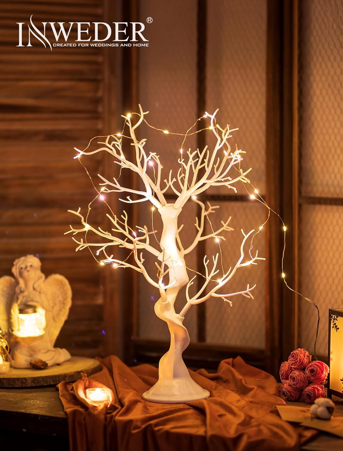 White Artificial Branch - 58 Cm High Christmas Tree for Table Decoration, Display, Easter, Wishing Tree for Wedding, Halloween, Birthday, Home Decor image number 3