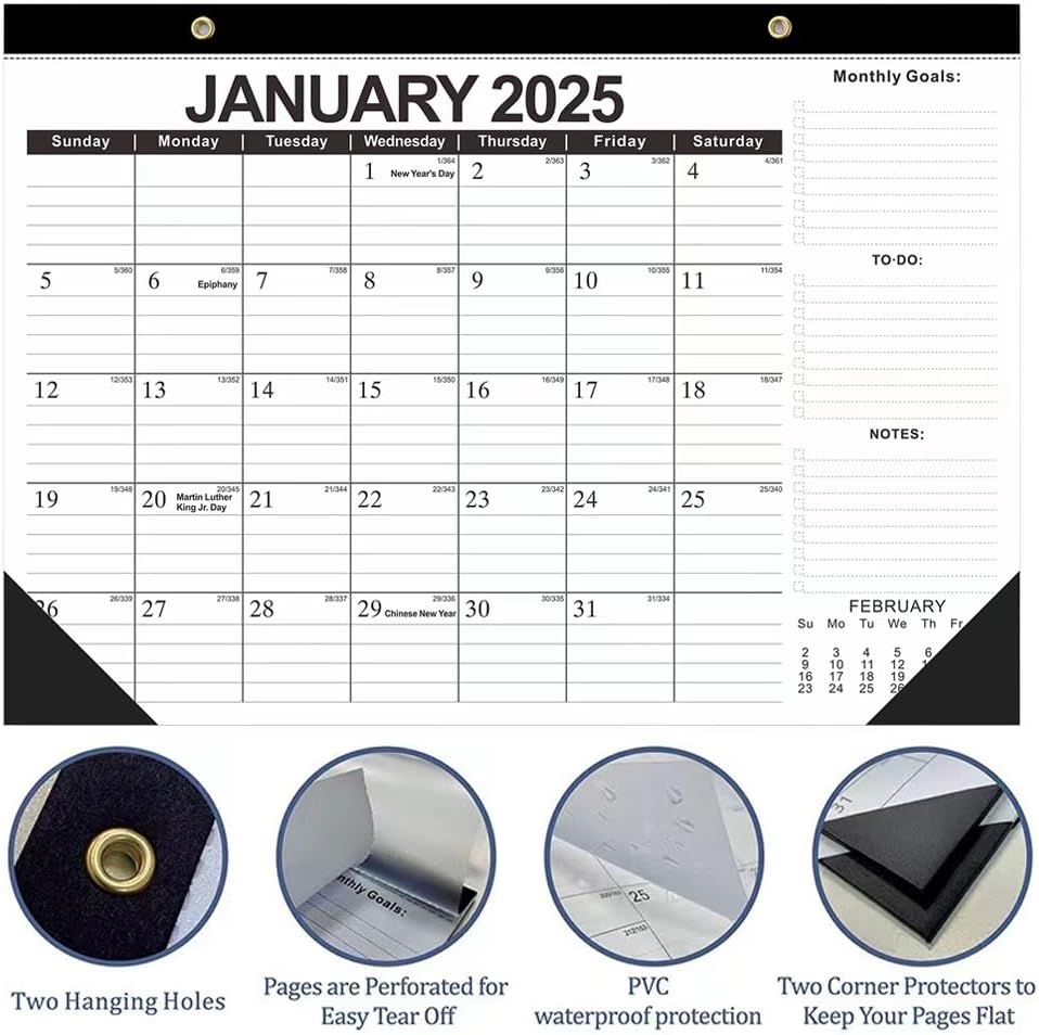 Desk Calendar,18-Month Desk/Wall Calendar, January 2025 to June 2026, 43 * 30CM, Thick Paper, Large Ruled Blocks,Perfect for To-Do List,Notes for Home School Office image number 2
