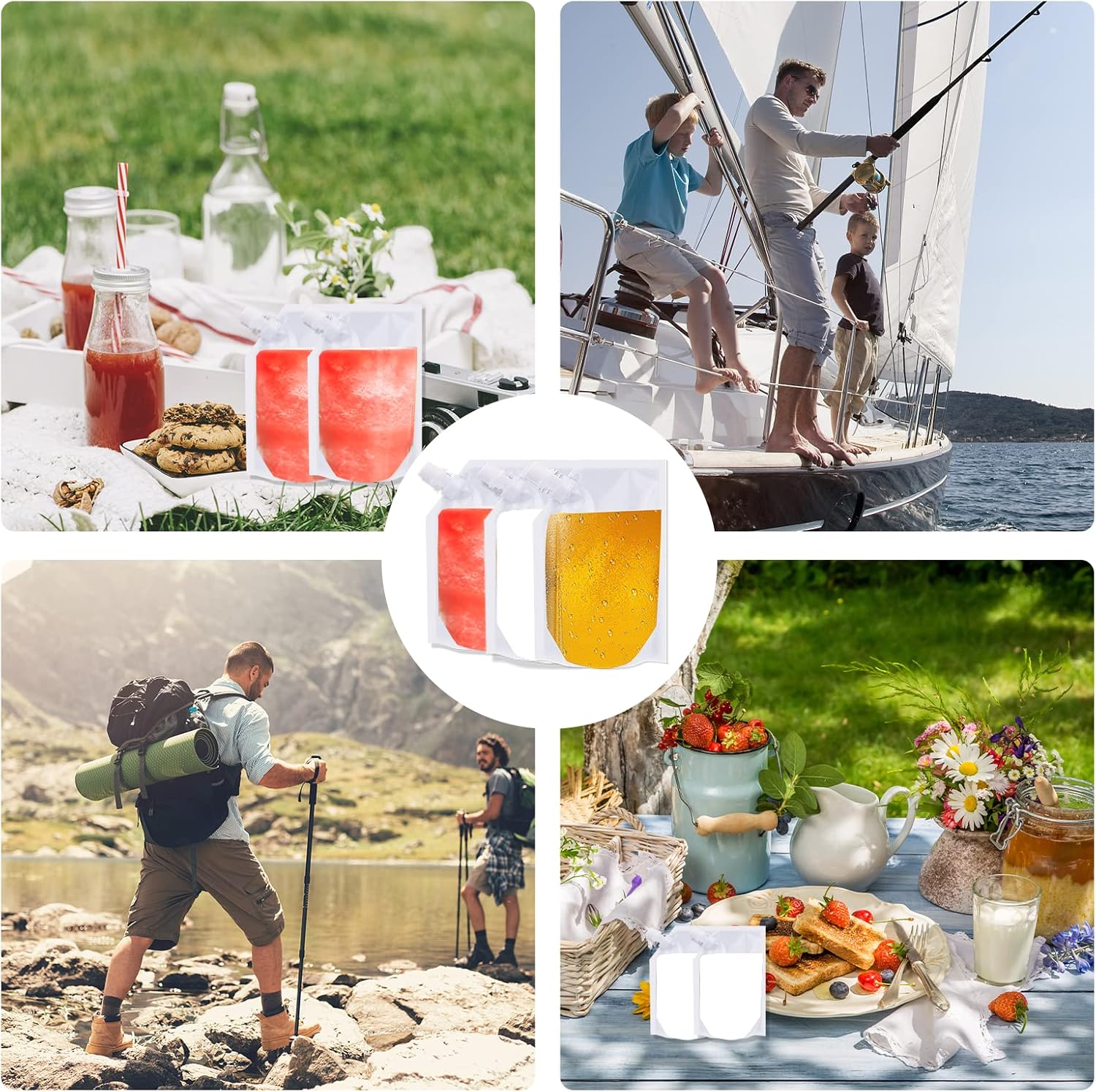 Travel Pouch,10Pcs Plastic Reusable Hip Flask with Spout,Drink Pouches for Festivals Hide Alcohol,Juice, Sneak Booze, Liquor, Rum, Water -420Ml