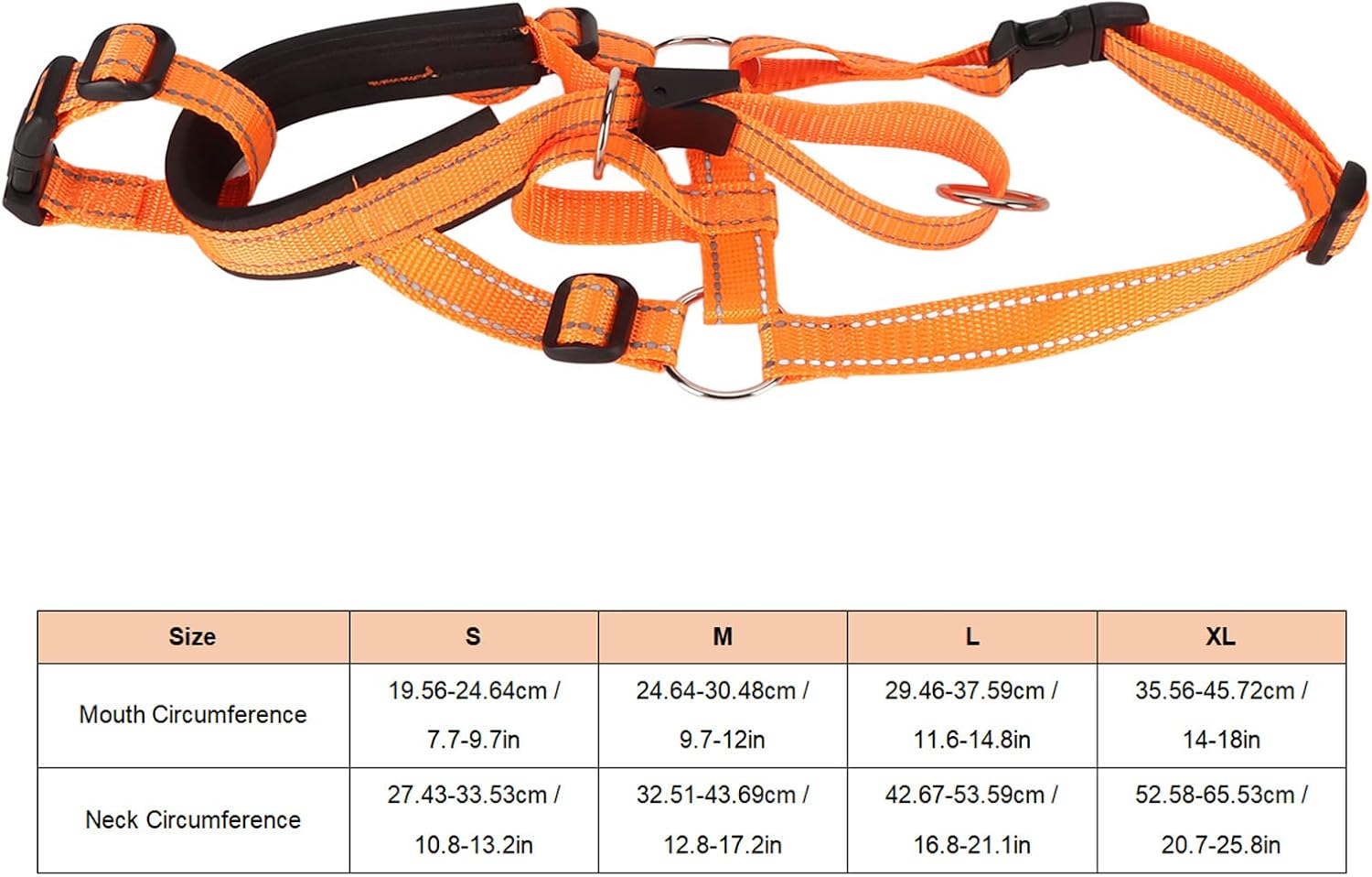 Dog Head Halter Muzzle, Padded Nose Bridge Breathable Orange Headcollar Dog Muzzle Adjustable Front Control Design for Walking (M)