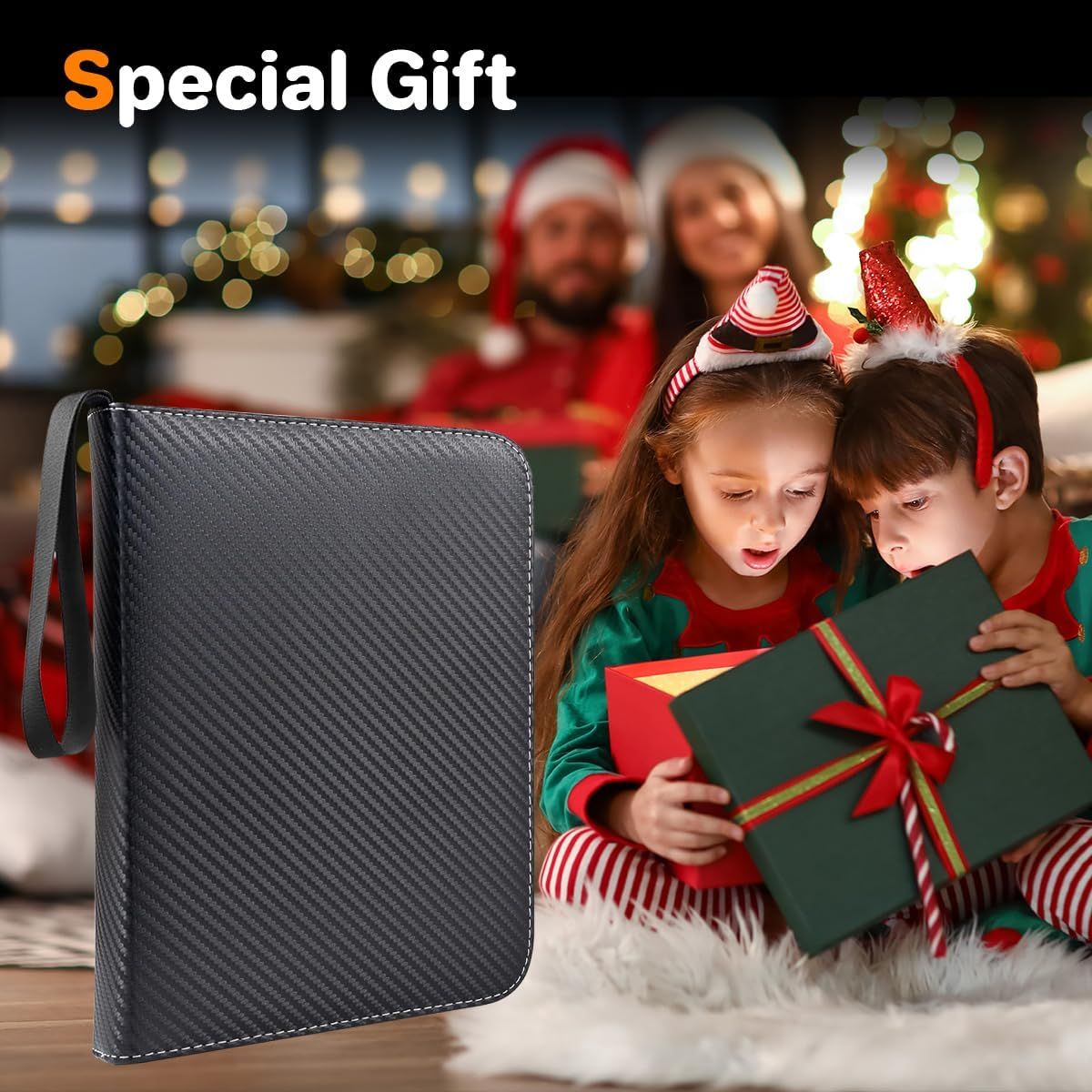 9 Pocket Premium Zip Trading Card Binder - 720 Double Sided Pocket PU Collection Album for MTG, TCG, Sports Cards (Carbon Black) image number 2