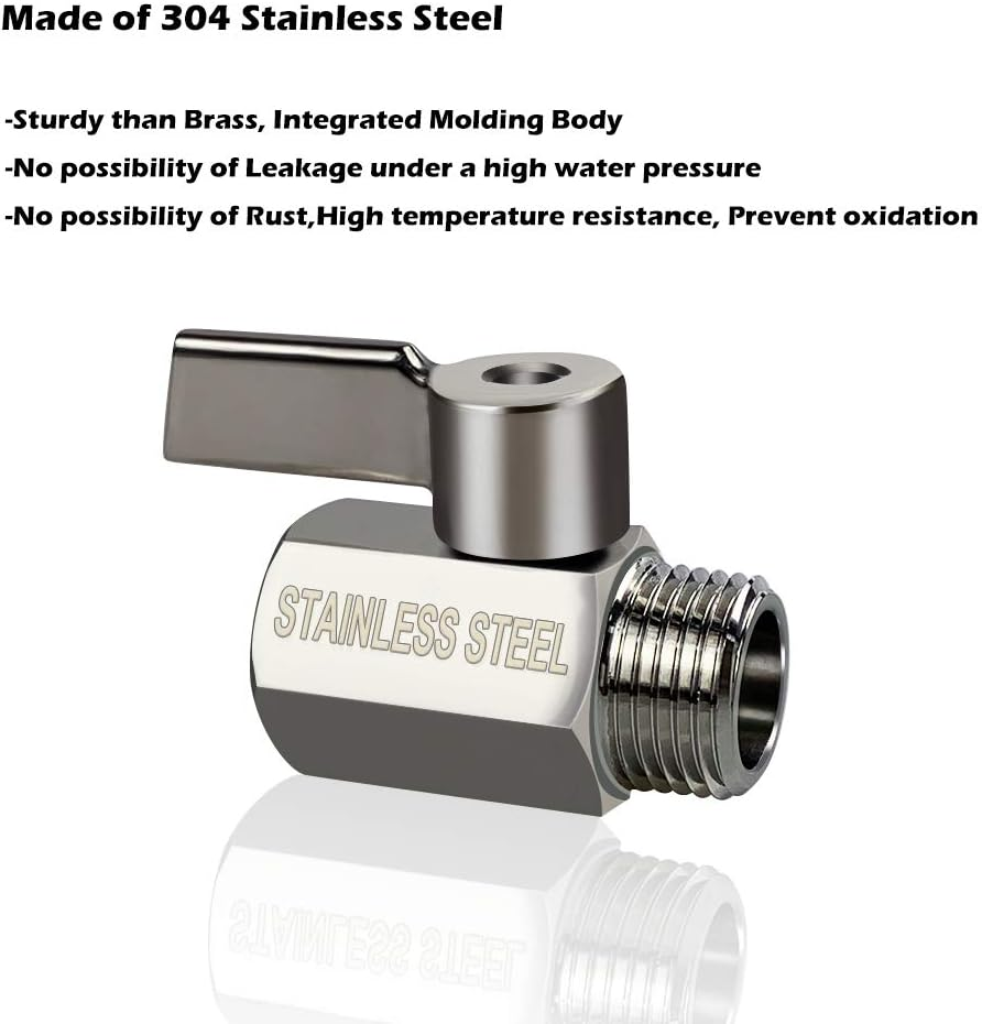 Showerhead Shut off Valve with Stainless Handle, 304 Stainless Steel Mini Ball Valve(1/2" Female X Male) NPT Thread, Water Flow Control Valve Regulator Chrome, Shower Head Flow Control Valve image number 1