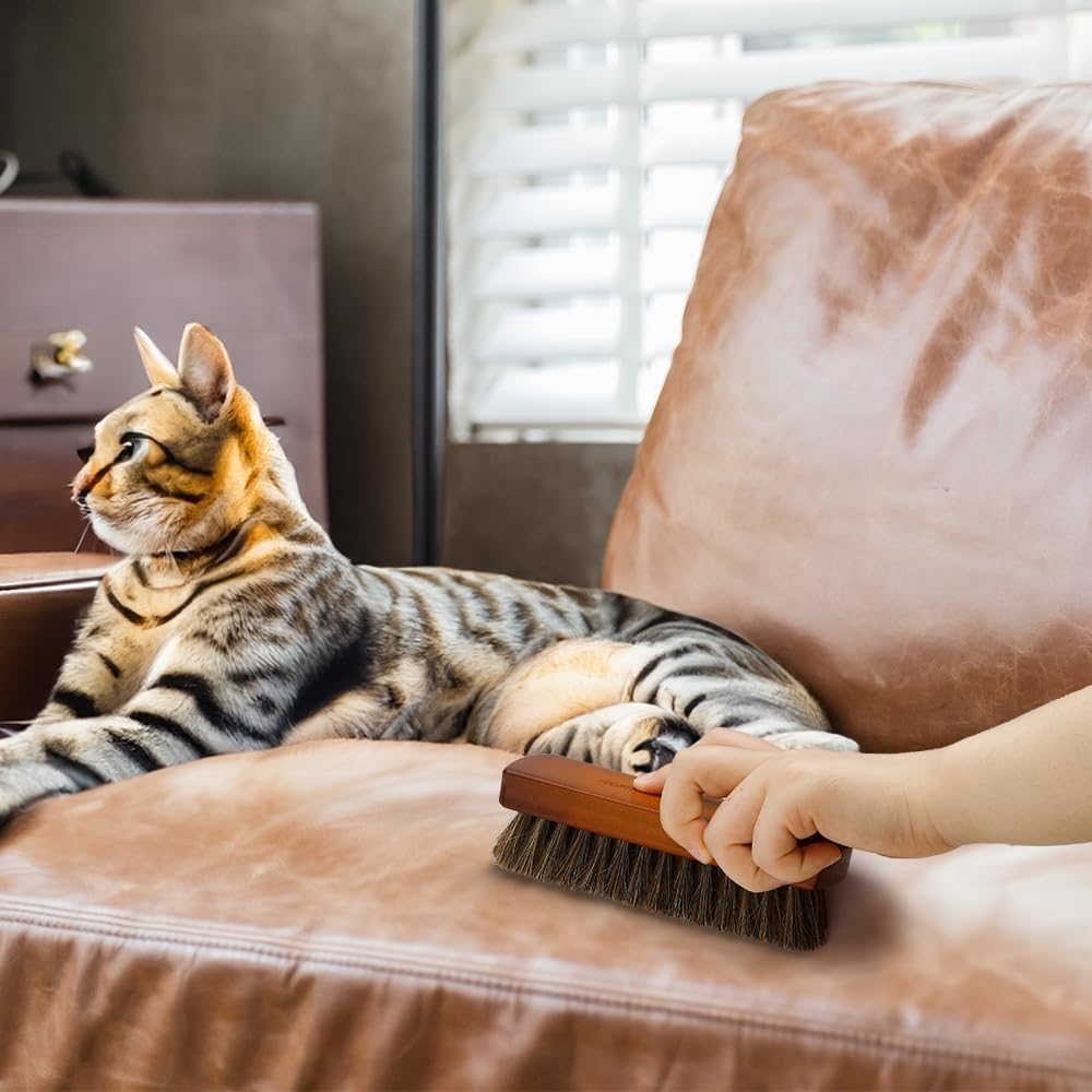 Shoe Brush 4 Pieces Horsehair Shoe Brush Shoe Brush Polish Kit Horse Hair Brush for Leather Cleaner Brush with Shoe Shine Cloth Leather Shoes Boot Cleaning Brush Care Clean Dauber Applicators image number 1