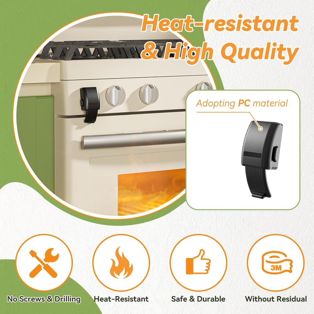 SAFELON 1 PC Update Baby Safety Oven Lock, Kitchen Safety Oven Door Lock, Childproofing Lock for Babies & Toddlers, Heat-Resistant, No Drilling (Black) - Black image number 3
