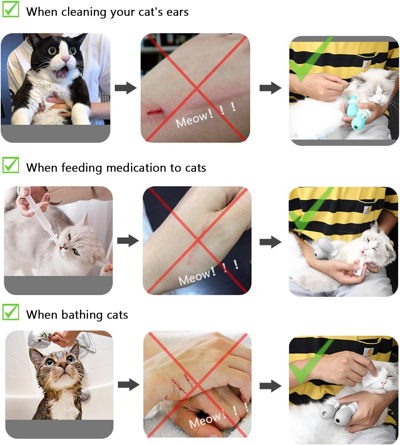 Cat Scratch Cover for Nursing Rehabilitation Cat Boots for Cats Only, Adjustable Cat Bathing Gloves,Silicone Cat Claw Covers (Grey) image number 3