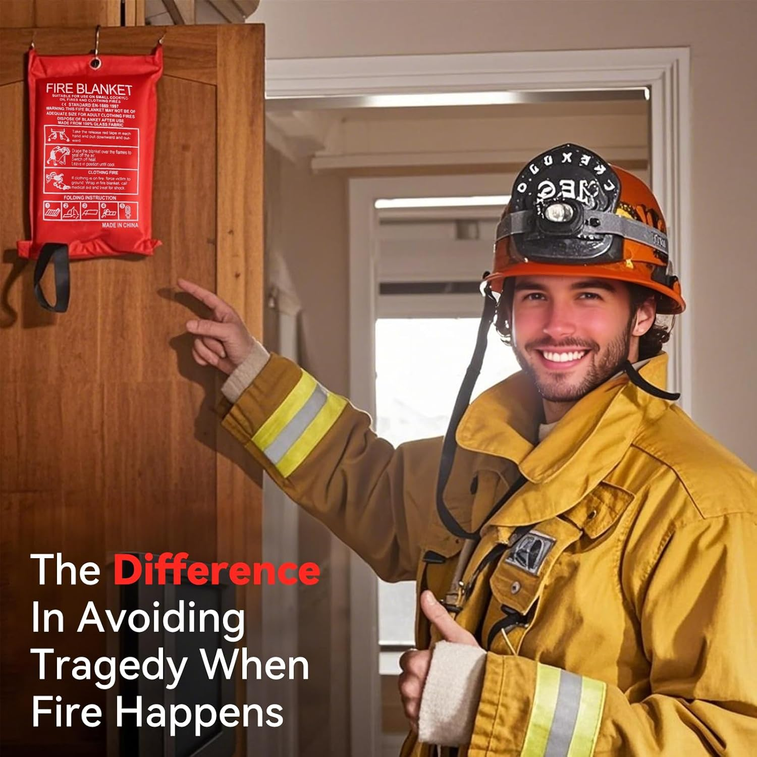 Emergency Fire Blanket for Home & Kitchen &ndash; 1.2M X 1.2M Fiberglass Fire Suppression Blanket, Fireproof Flame Retardant Safety Blankets for Camping, Grill, School, Car, Office, Warehouse, 2 Pack