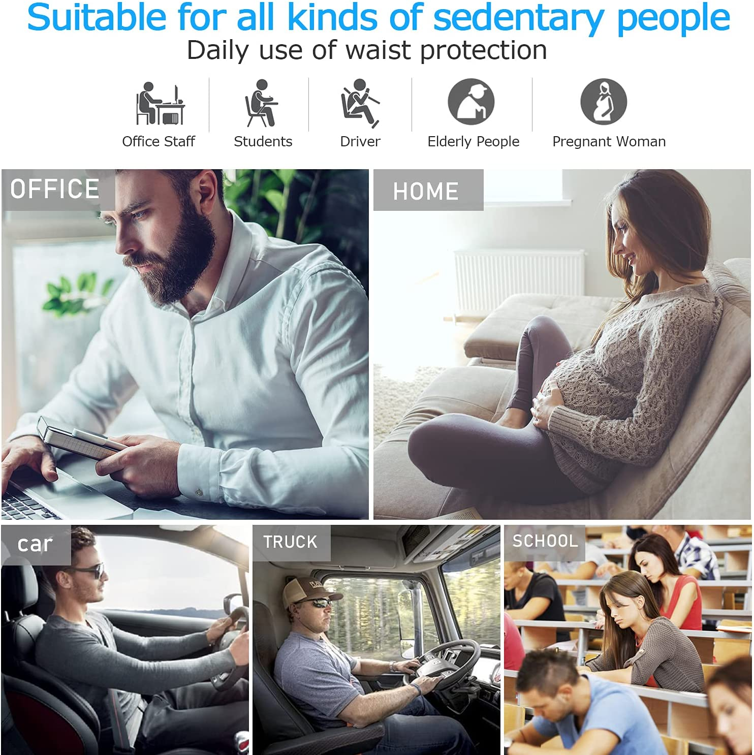 Lumbar Support Pillow,Memory Foam Back Support for Office Chair,Computer Chair,Car Seat,Recliner and Couch with Breathable 3D Mesh Cover,Ergonomic Design Orthopedic Backrest (Blue) - Blue image number 4