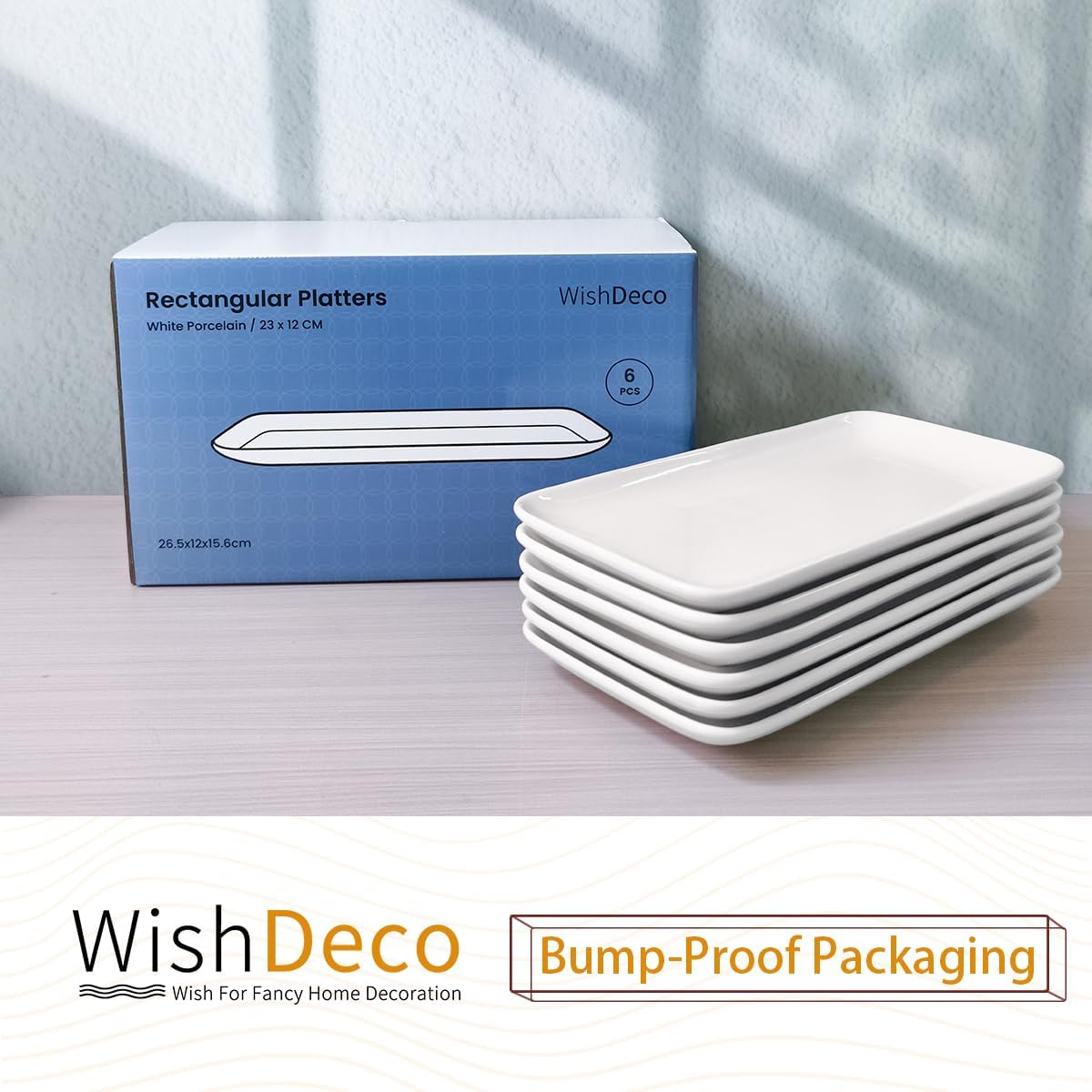 Ceramic Rectangle Plates Set of 6, White Serving Platters, 23.5 Cm Small Serving Plates, Porcelain Party Plates for Appetizer, Dessert, Salad, Sushi, Snack, Cake image number 3