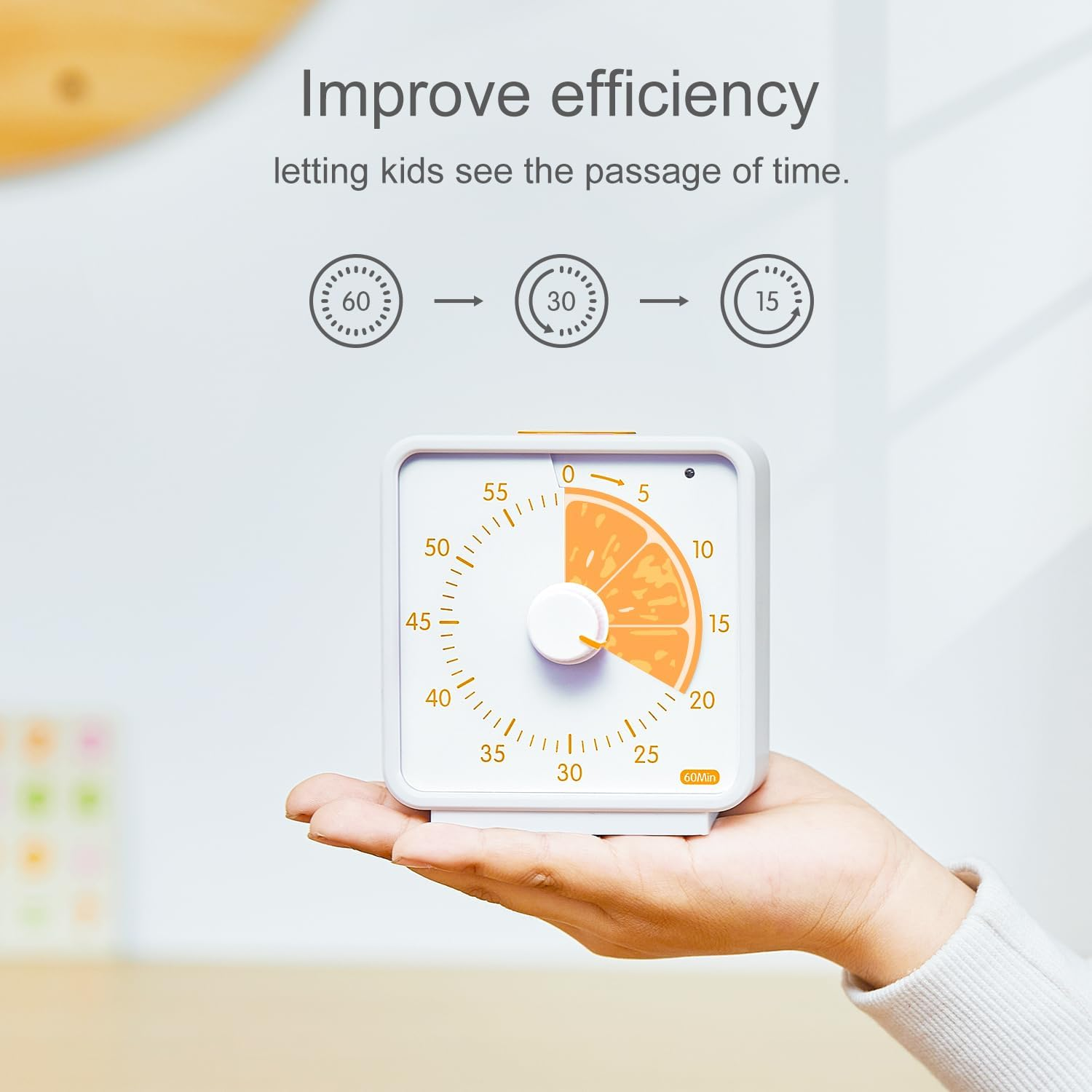 60 Minute Visual Timer for Kids, Countdown Timer for Classroom & Kitchen, Desk Timer for Study, Time Manager Tool for Kids with Fruit Pattern (Orange) image number 5