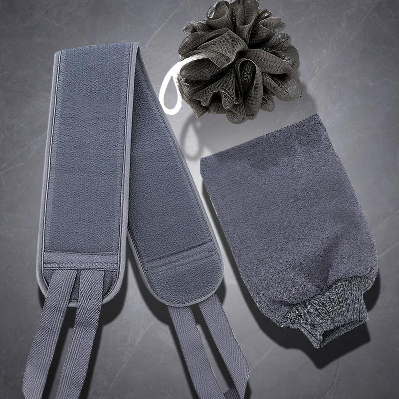 3 PCS Exfoliating Back Scrubber for Shower, Exfoliating Glove - Body Scrubber Exfoliator Mitt Bath Sponge Shower Loofahs Mesh Pouf Bath Scrunchies. image number 2