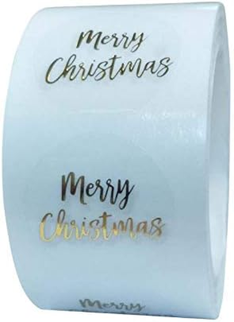 Lanema Merry Christmas 500Pcs/Roll 1 Inch Gold Foil round Seal Transparent Sticker for Business Hand Gift Envelope image number 4