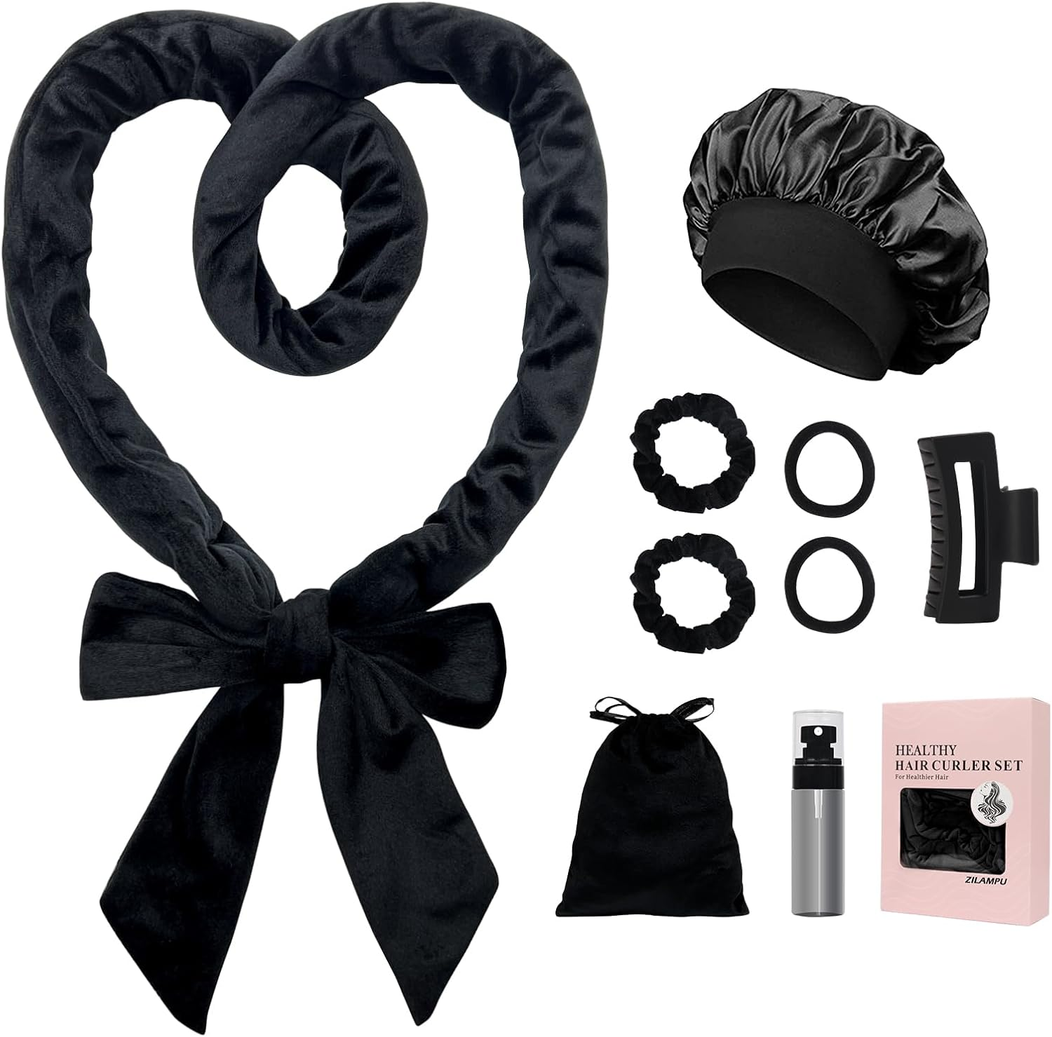 ZILAMPU Heatless Hair Curler, Heatless Hair Curlers to Sleep in Overnight Curls Headband, 70" Long Soft No Heat Curling Headband for Women Girl Long Wave Hair Rollers, 9 PCS Heatless Curl Set -Purple