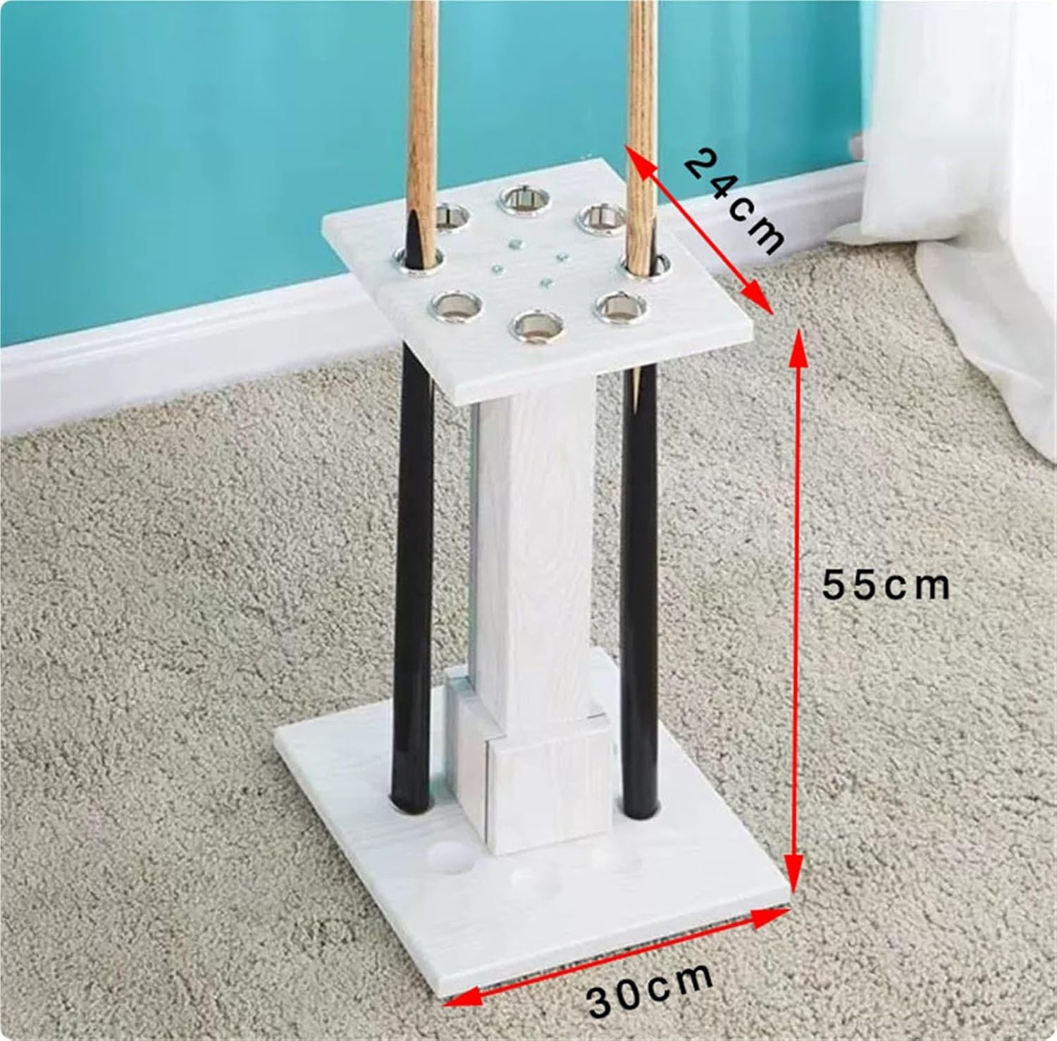 Pool Cue Rack,Free Standing Billiard Stick Stand,Fishing Rod Storage Rack,Holds 9 Cue,For Indoor Bar Billiard Room School Home Club(White) - Brown image number 6