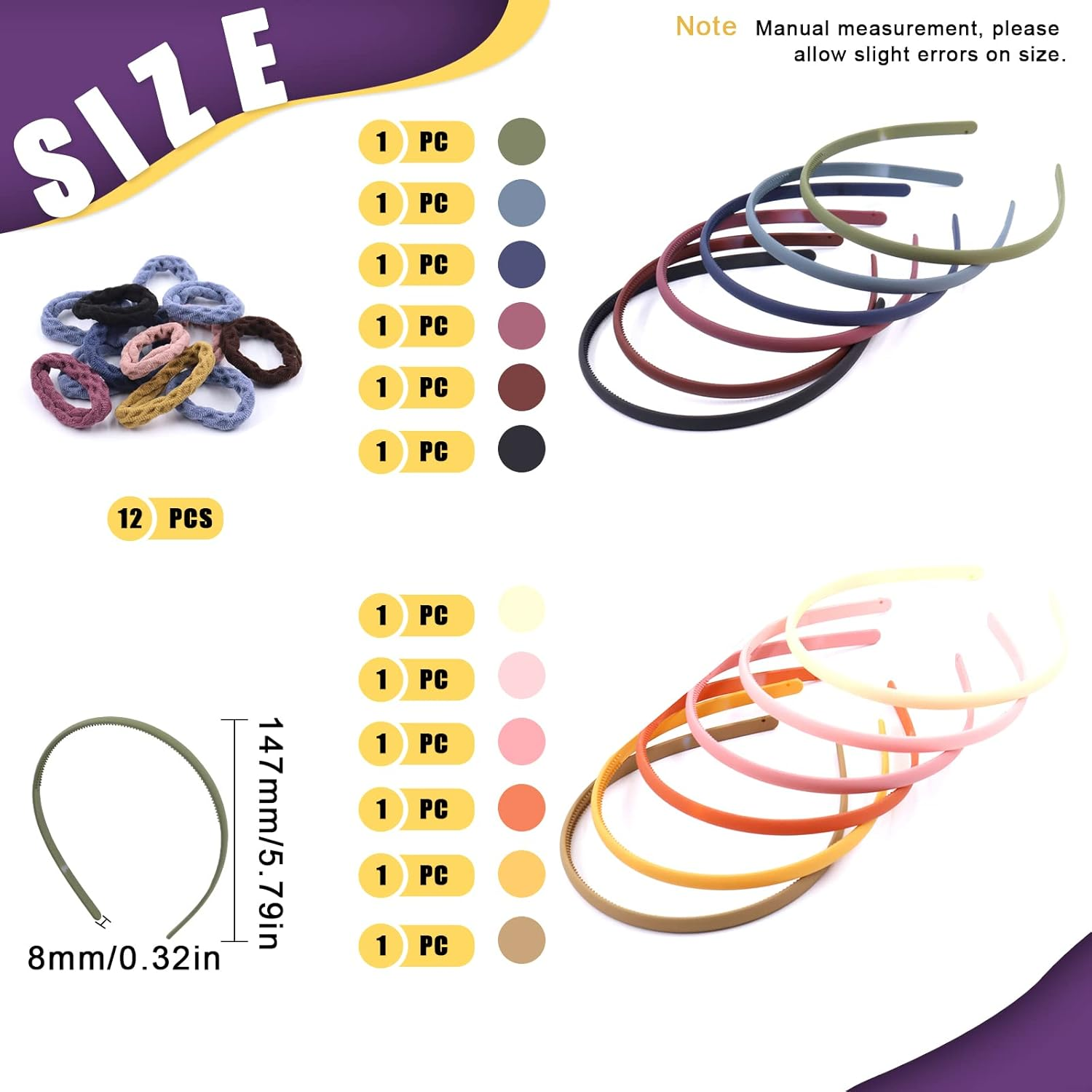 Swpeet 24Pcs 12 Colors Plastic Hairbands with Hair Loops Assortment Kit, Multi-Use Hair Bands Spring Hair Hoop Band Fashion Headbands Headwear Accessories for Sports, Outdoor image number 1