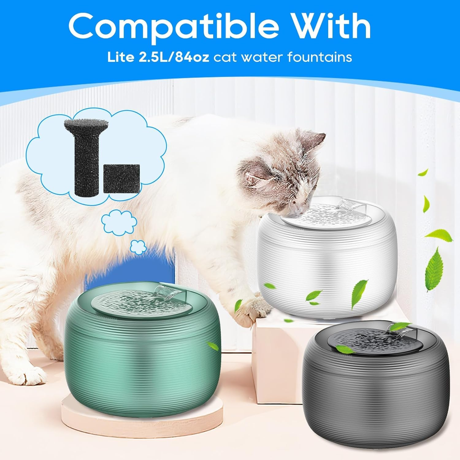 Lite Fountain Replacement Foam Filters and Sponge Mufflers - 6 Sets (Compatible with Lite 2.5L/84Oz Cat Water Fountain) image number 6