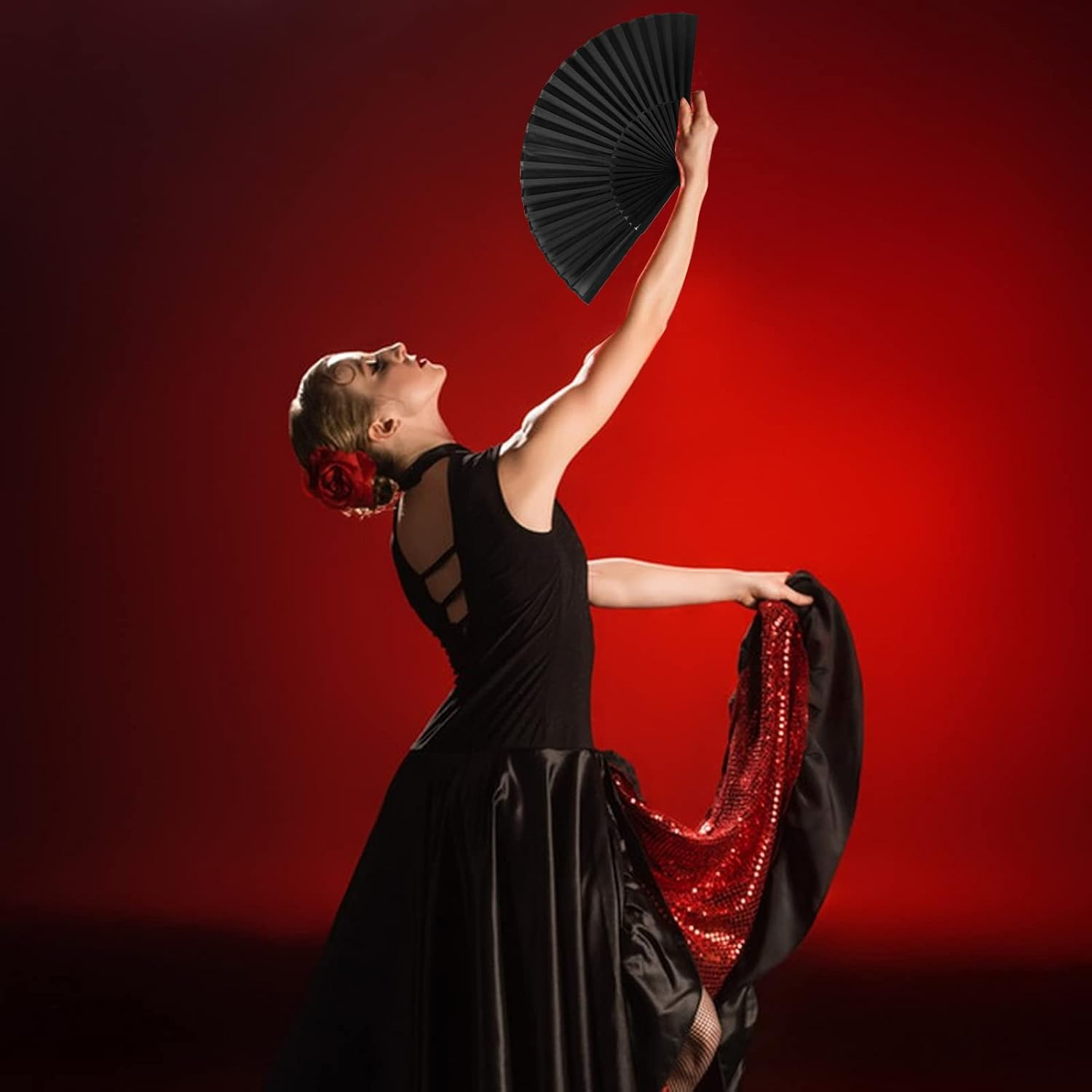 2 Pack Silk Folding Fans, Black Classic Handheld Fan 8.2In Small Hand Held Bamboo Fabric Chinese Vintage Hand Fans with Case for Dance, Performance, Wedding, Cosplay, Decorations, Party Favor, Gift image number 7